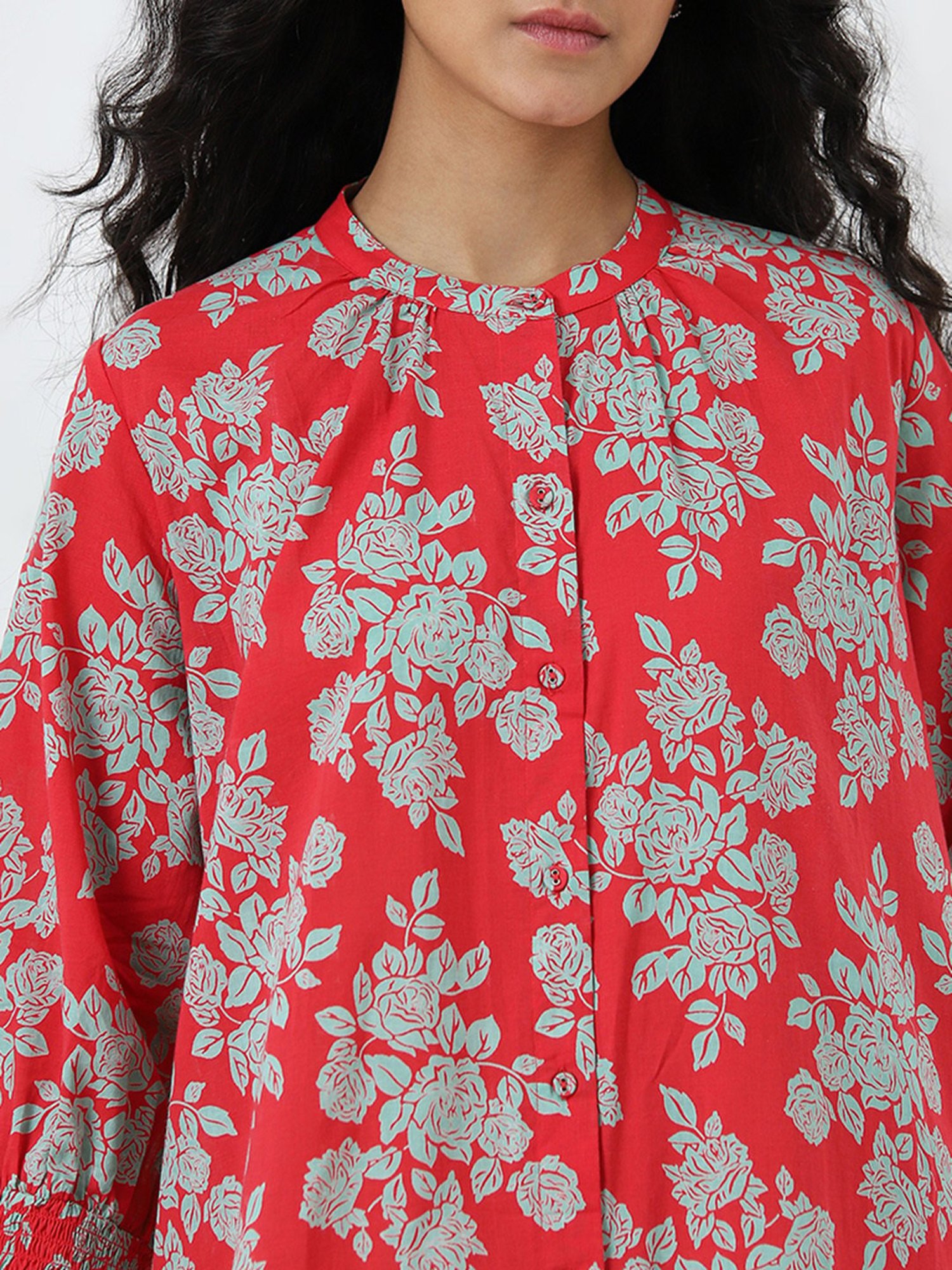 Utsa by Westside Red Floral A-Line Cotton Kurta