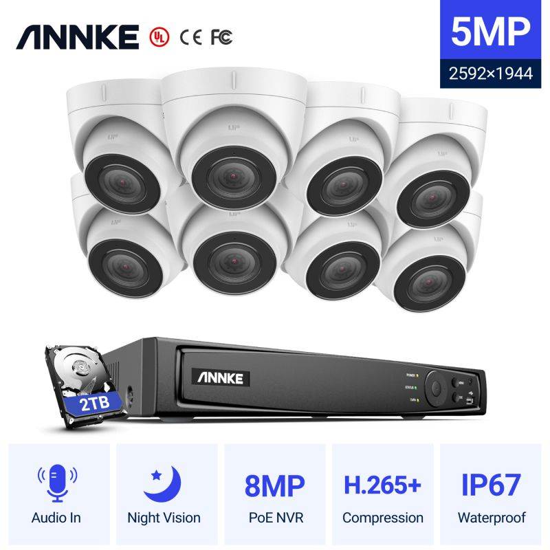 ANNKE 8CH 5MP PoE Turret Security Camera System with 2TB