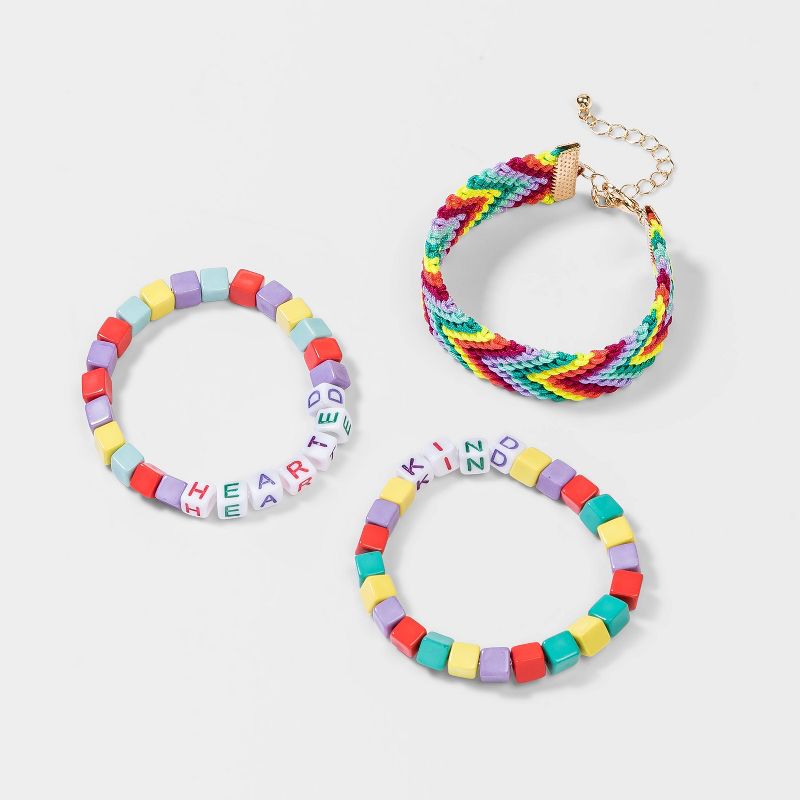 Girls' 3pk Rainbow Kind Hearted Beaded Bracelet Set - Cat & Jack™