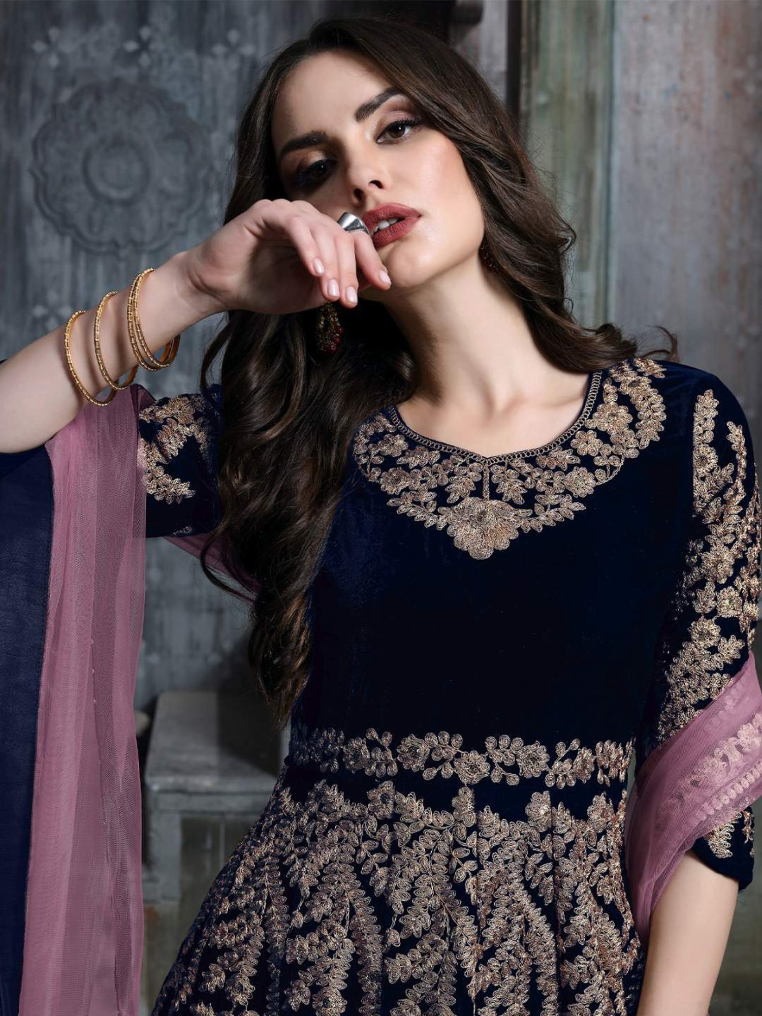 Odette Blue Embroidered Unstitched Dress Material