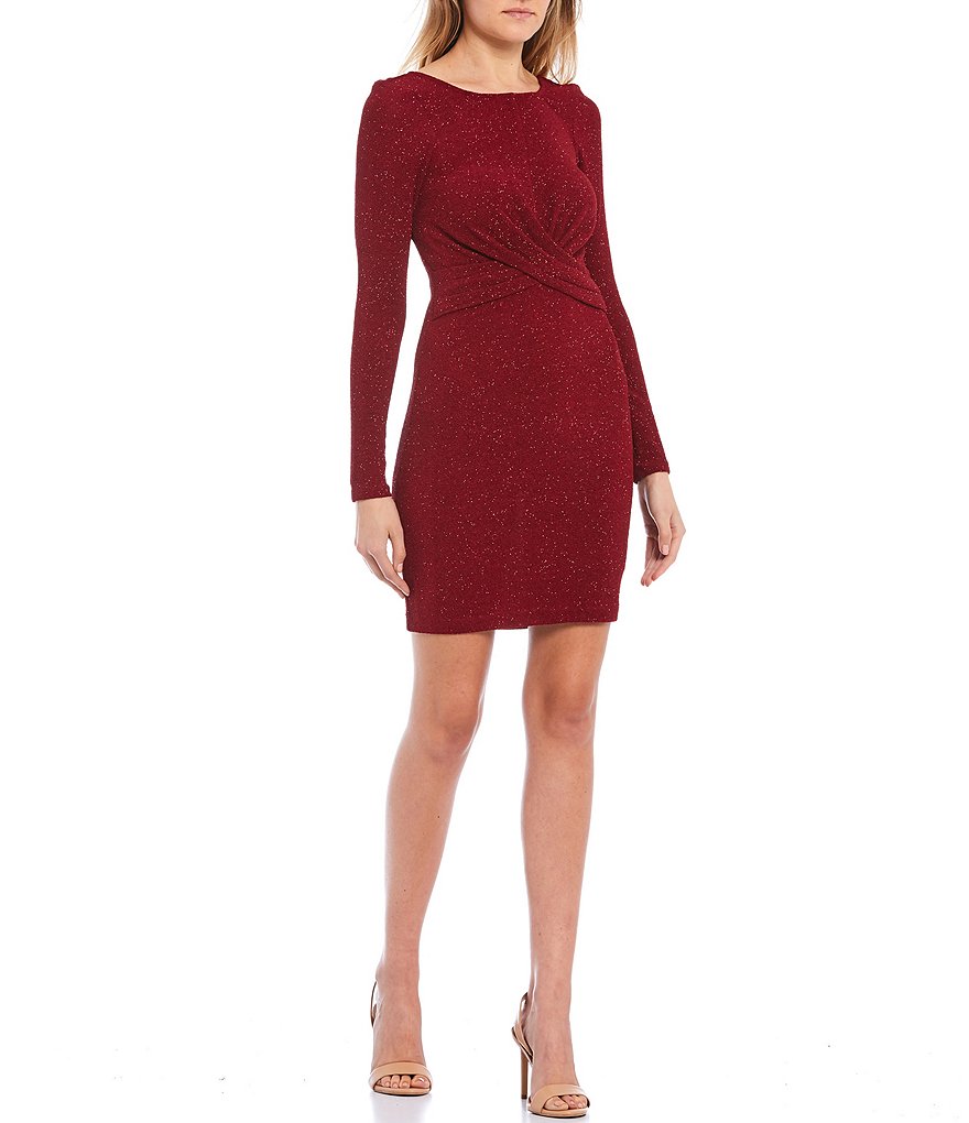 I.N. San Francisco Long Sleeve X-Waist Glitter Knit Dress