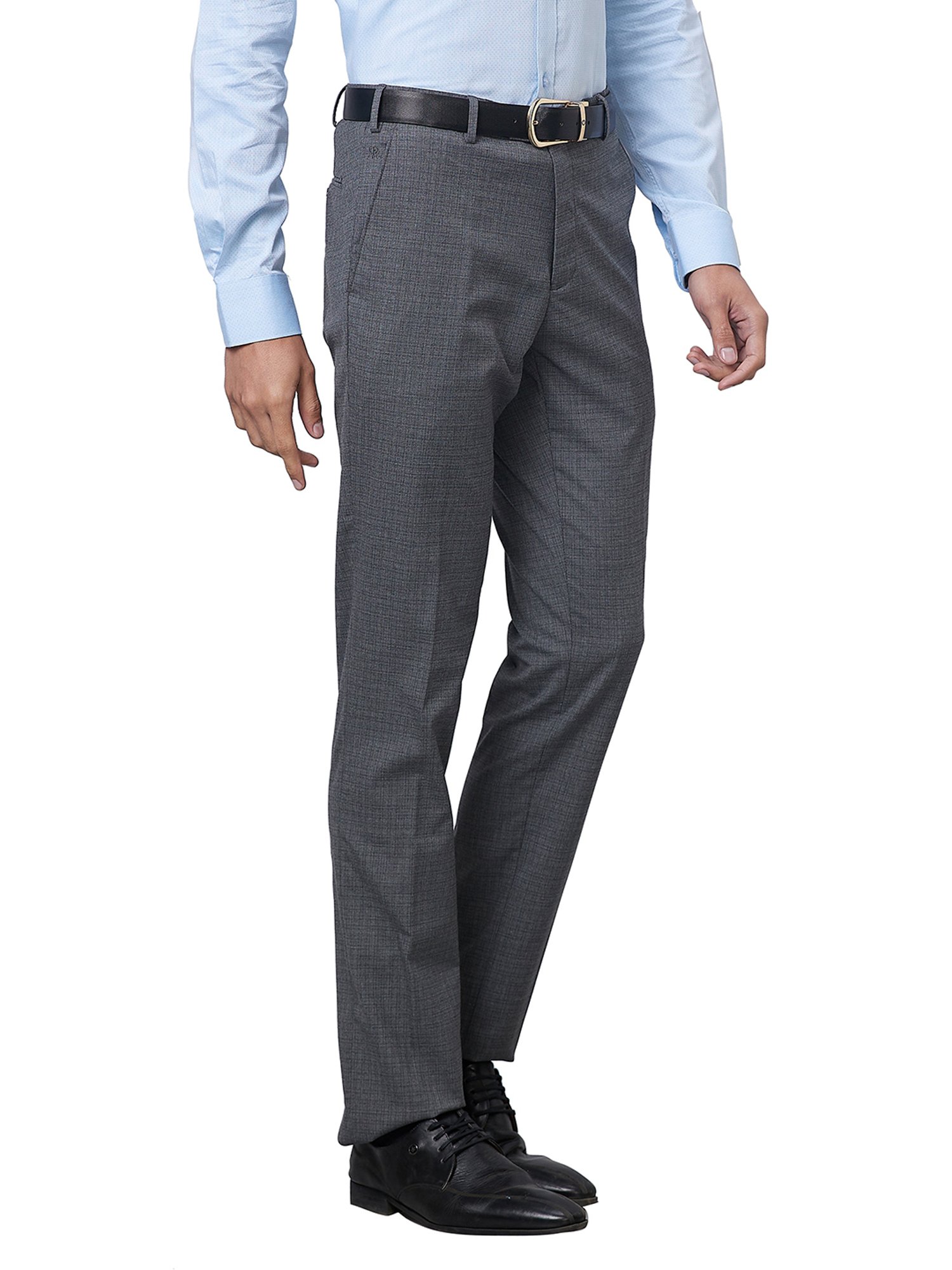Raymond Grey Slim Fit Self Design Flat Front Trousers