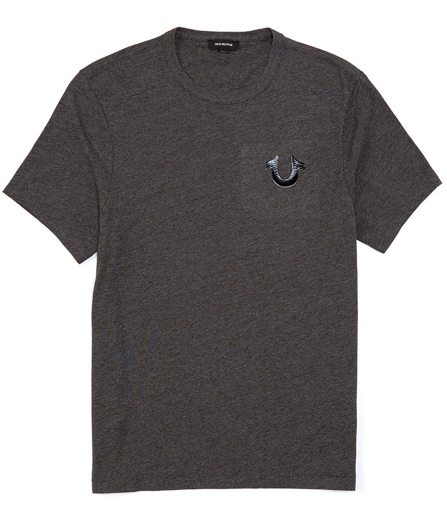 True Religion Short-Sleeve Silver Metallic Foil Buddha Logo Crew T-Shirt