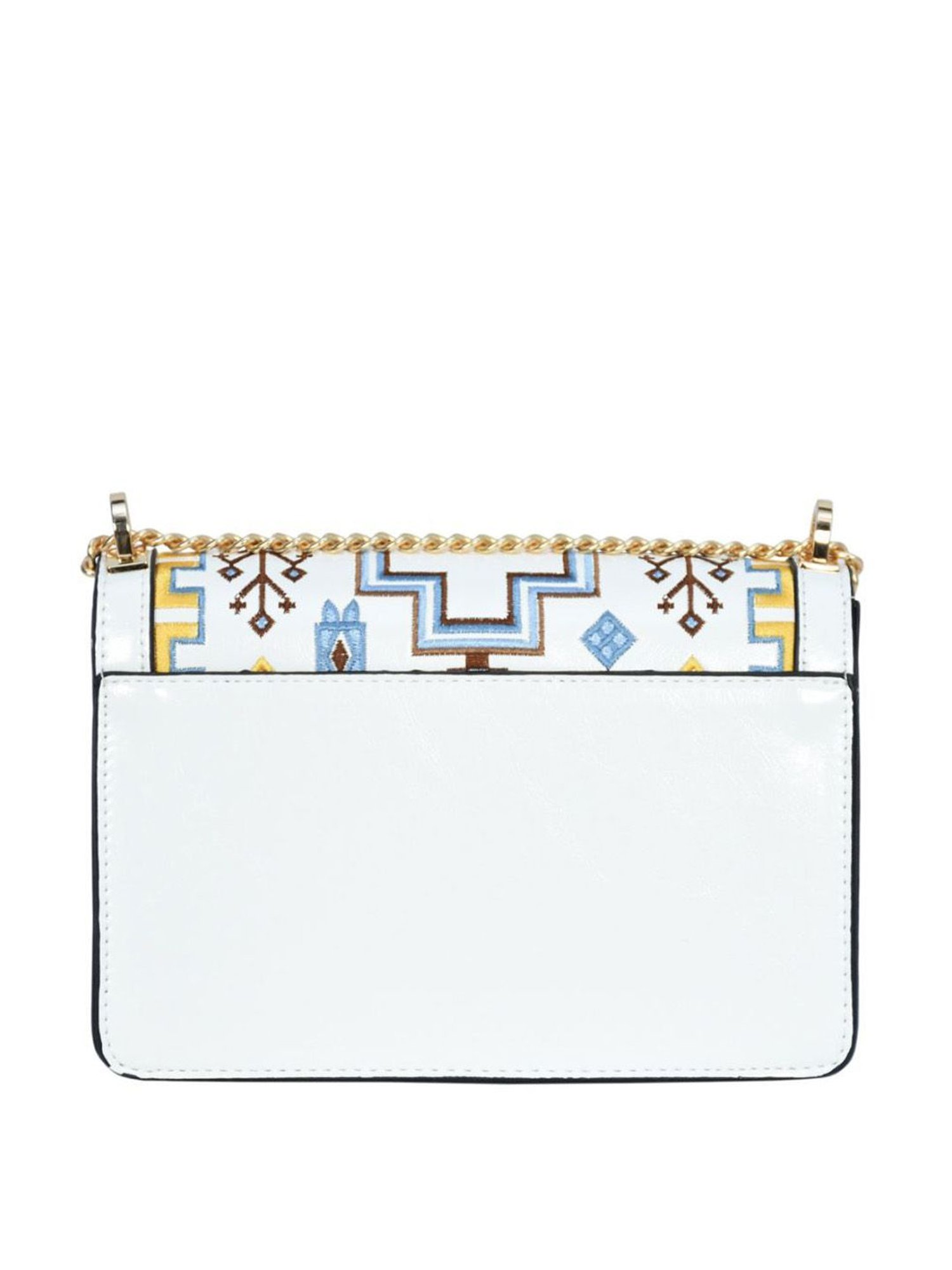 Esbeda White PU Embroidered Sling Handbag