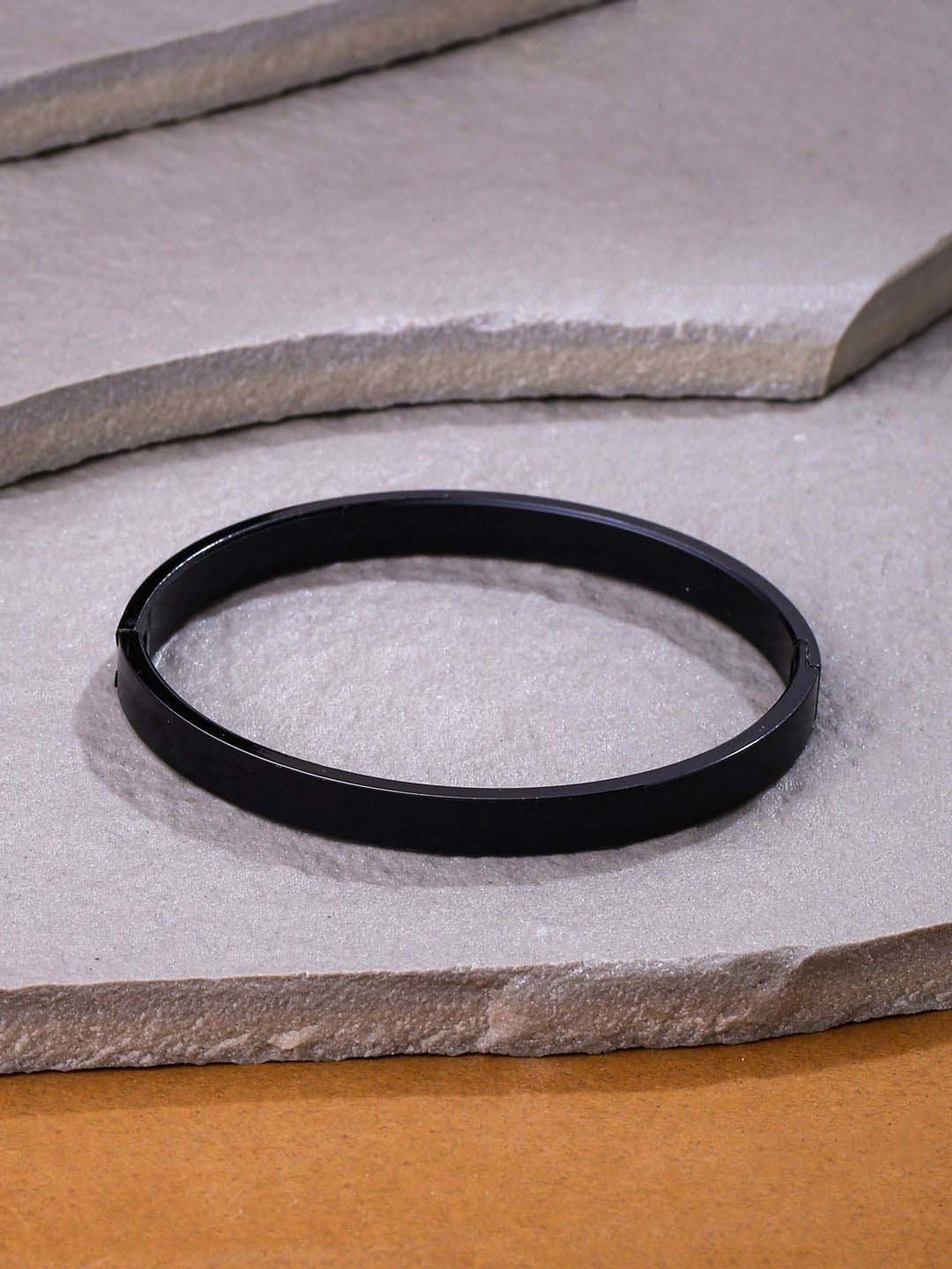 NVR Black Metal Interlock Kada Bracelet for Men