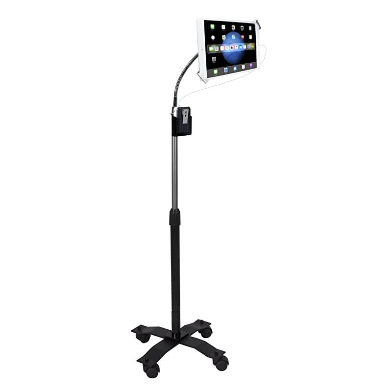 Compact Security Height-Adjustable Rotating Tablet Stand with Gooseneck, Locking Wheels for 7-14&rdquo; Tablets/iPad 10.2-Inch (7th & 8th Gen), iPad Pro 12.9 (Gen. 3), iPad Air 3 & More, Black