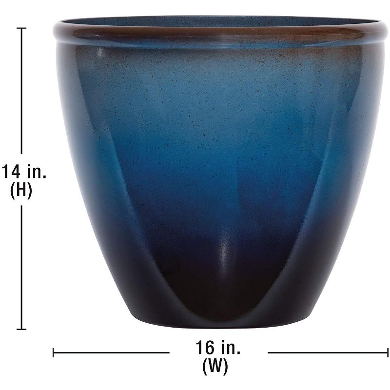 Suncast 1606NP36 16 Inch Seneca Indoor Outdoor Garden Yard Patio UV Protection Decorative Resin Flower Planter Pot, Blue/Brown