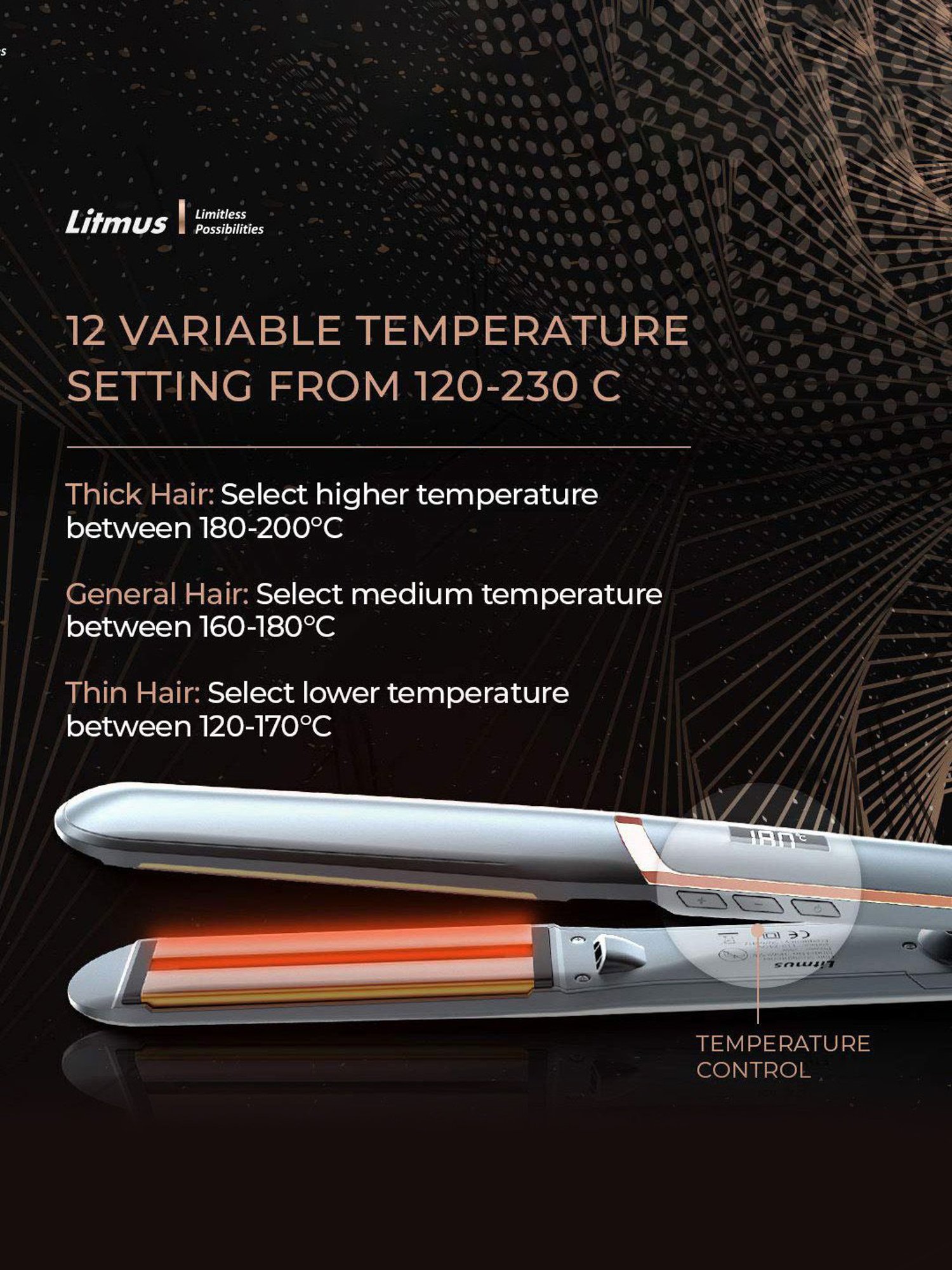 Litmus Infrared HS-69 Hair Straightener (Grey/Gold)