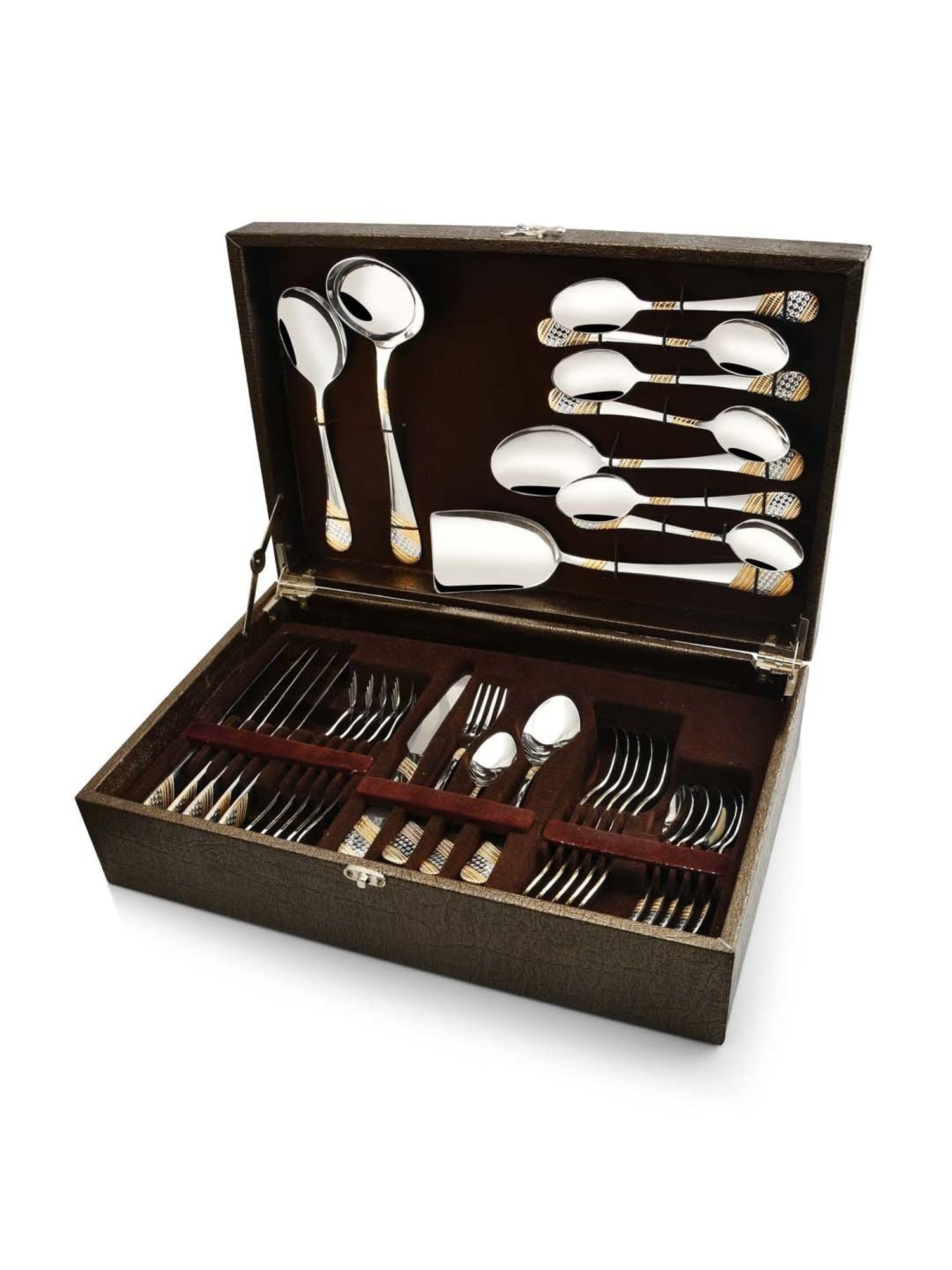 FnS Imperio Silver & Gold Stainless Steel Cutlery - Set of 34