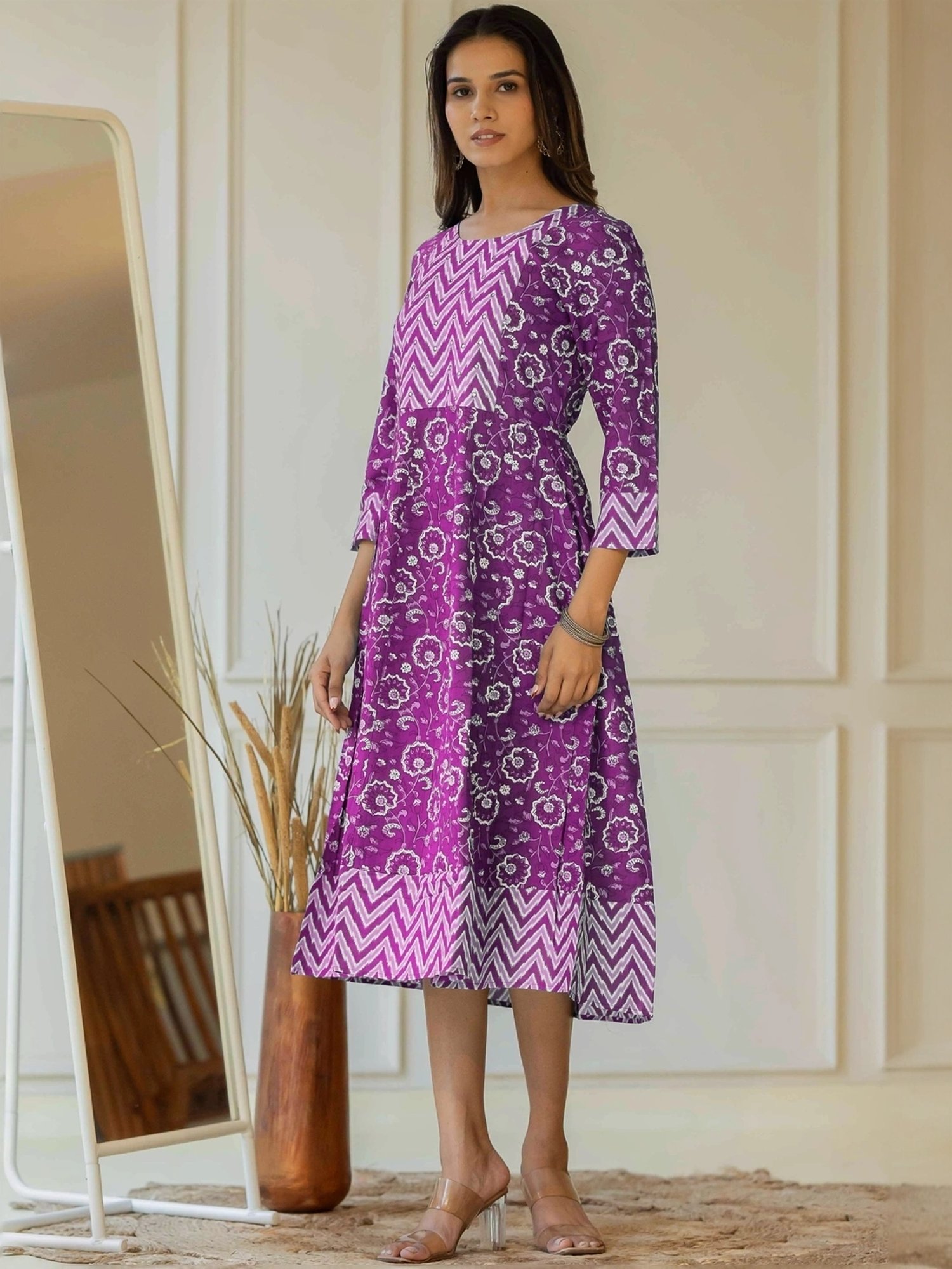 MIRCHI FASHION Purple Cotton Printed A-Line Dress