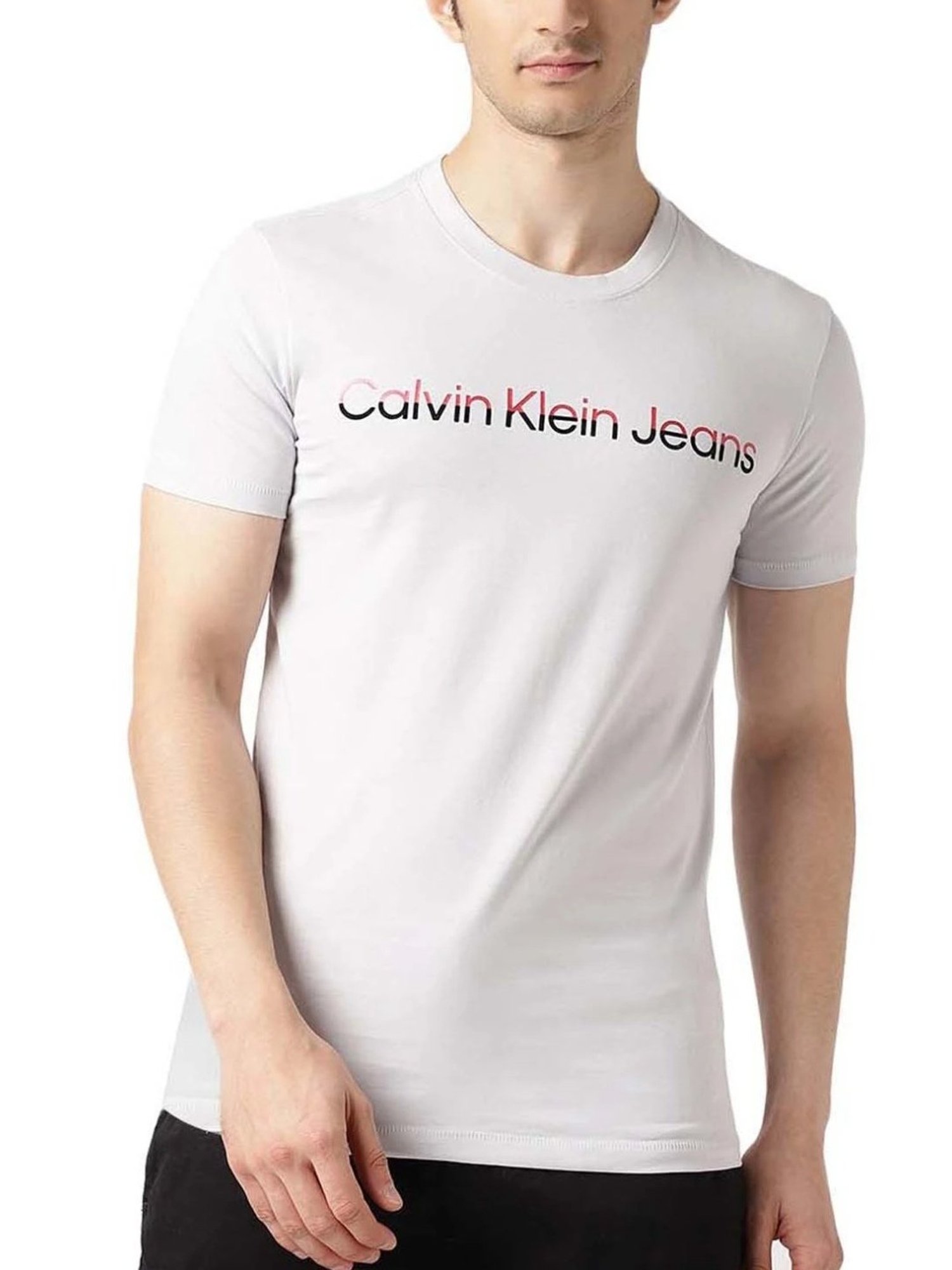 Calvin Klein Jeans Ghost Grey Cotton Slim Fit T-Shirt