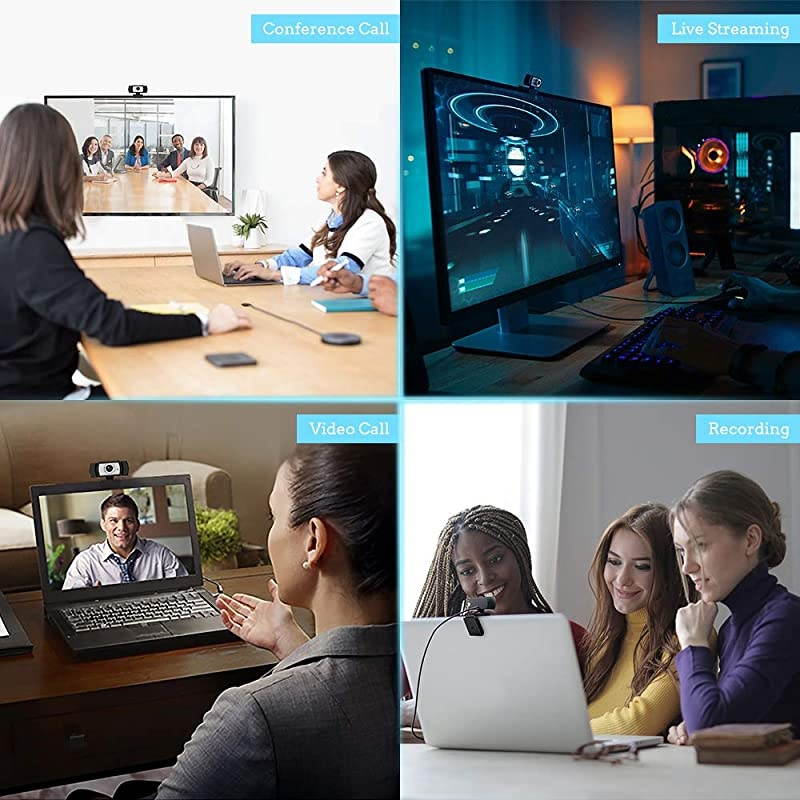 Webcam with Microphone PORTHOLIC HD PC Desktop Computer Web Cam with AUTO Face Focus 360&deg;Rotatable USB Smart TV Web Camera for Skype Live Stream Zoom Video Chat Recording Conferencing