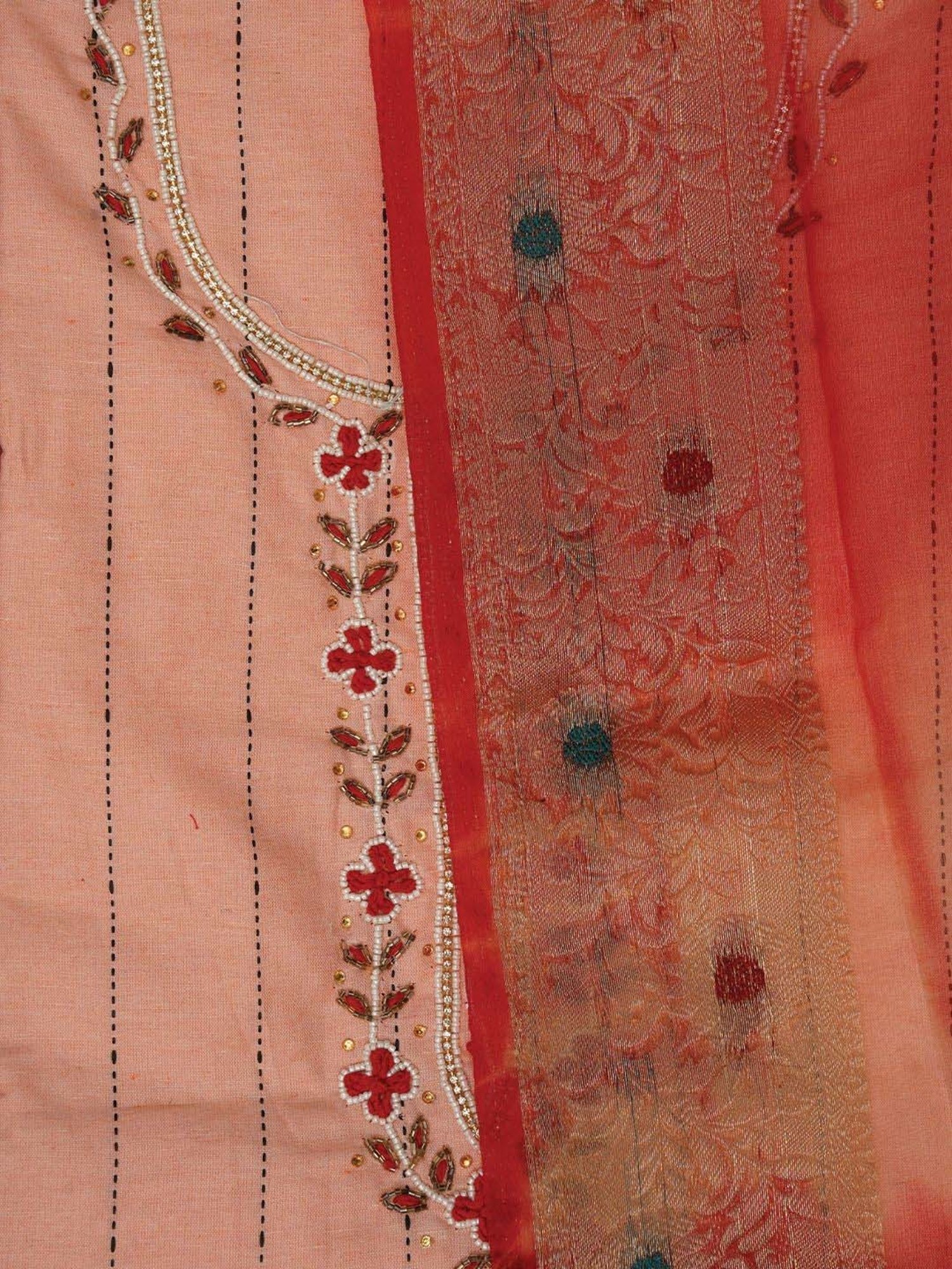 Jaipur Kurti Peach Embellished Unstitched Dress Material