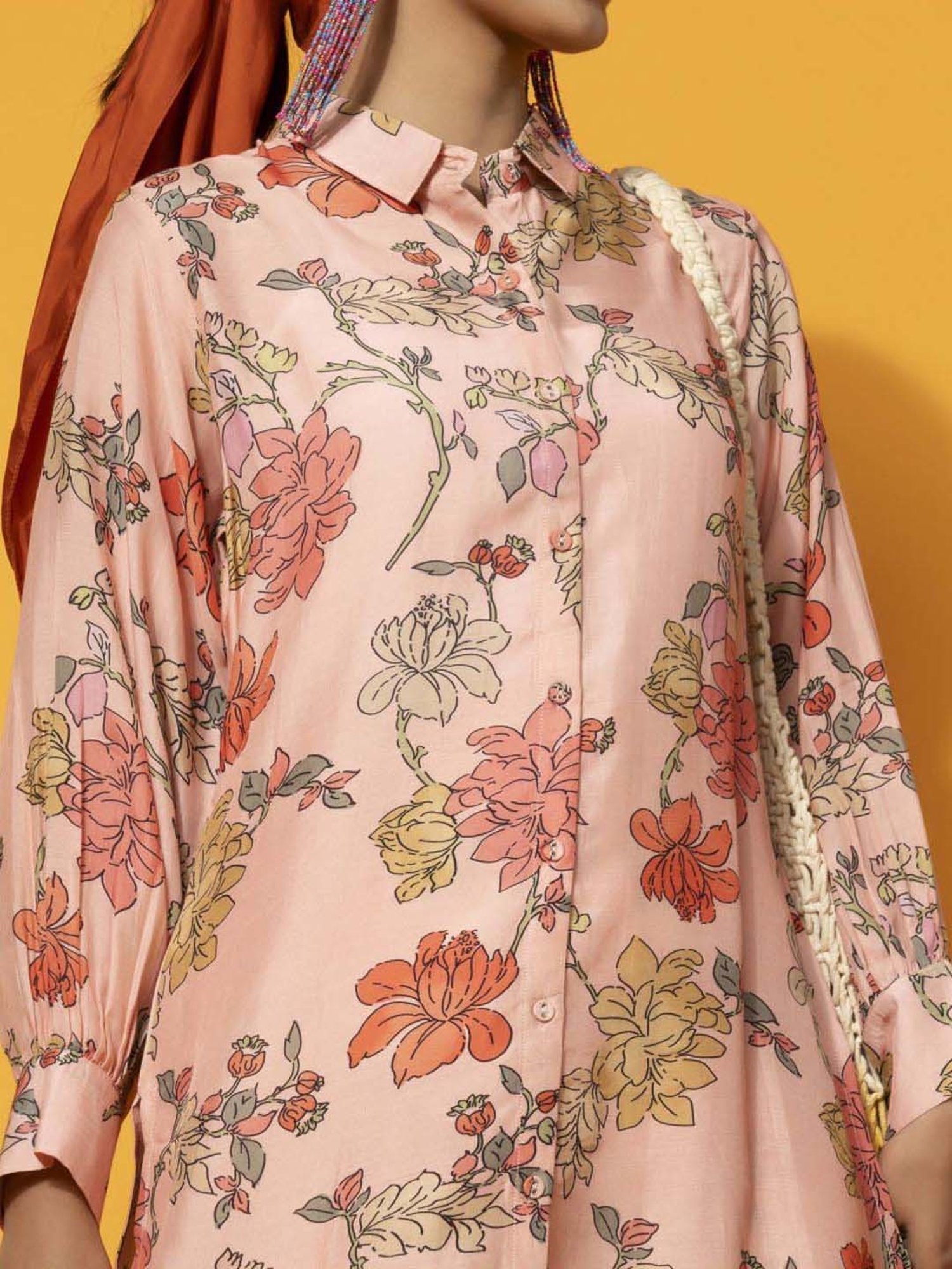 Libas Peach Printed Silk Blend Co-Ords