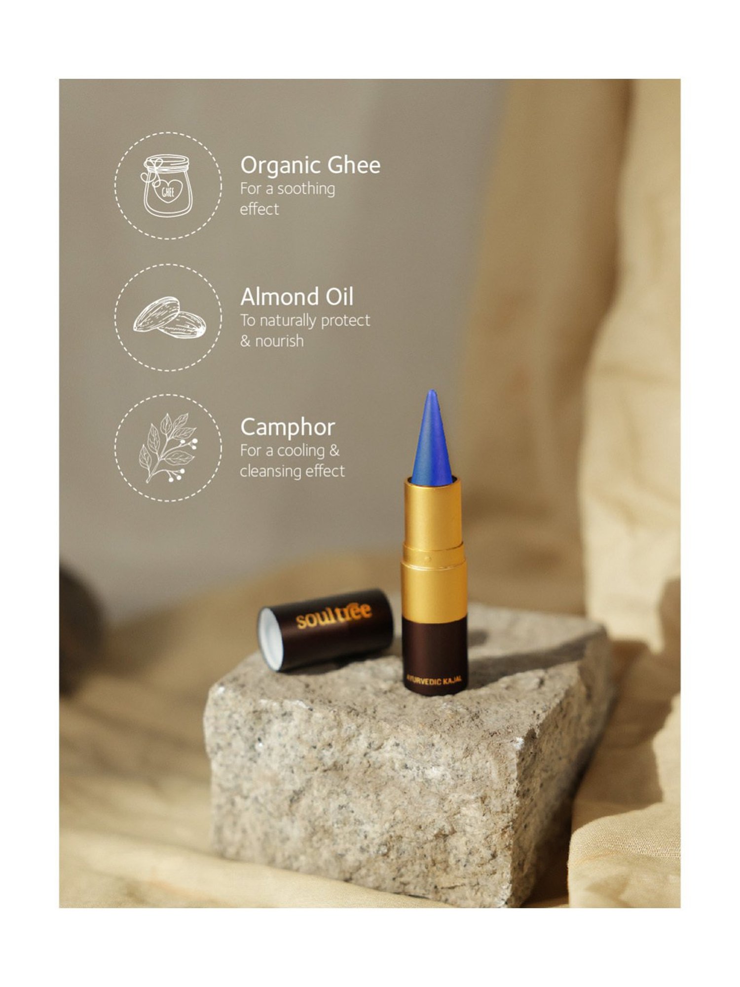 SoulTree Ayurvedic Kajal - True Blue - 3 gm | Organic Kajal