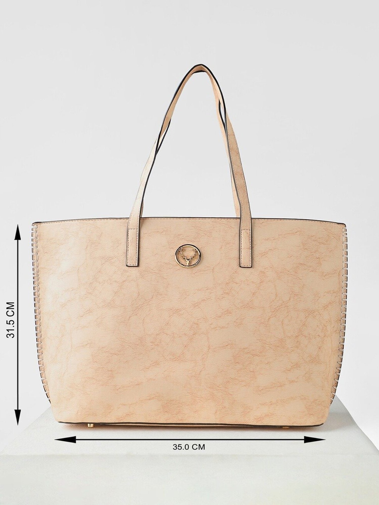 Allen Solly Beige Textured Medium Tote Handbag