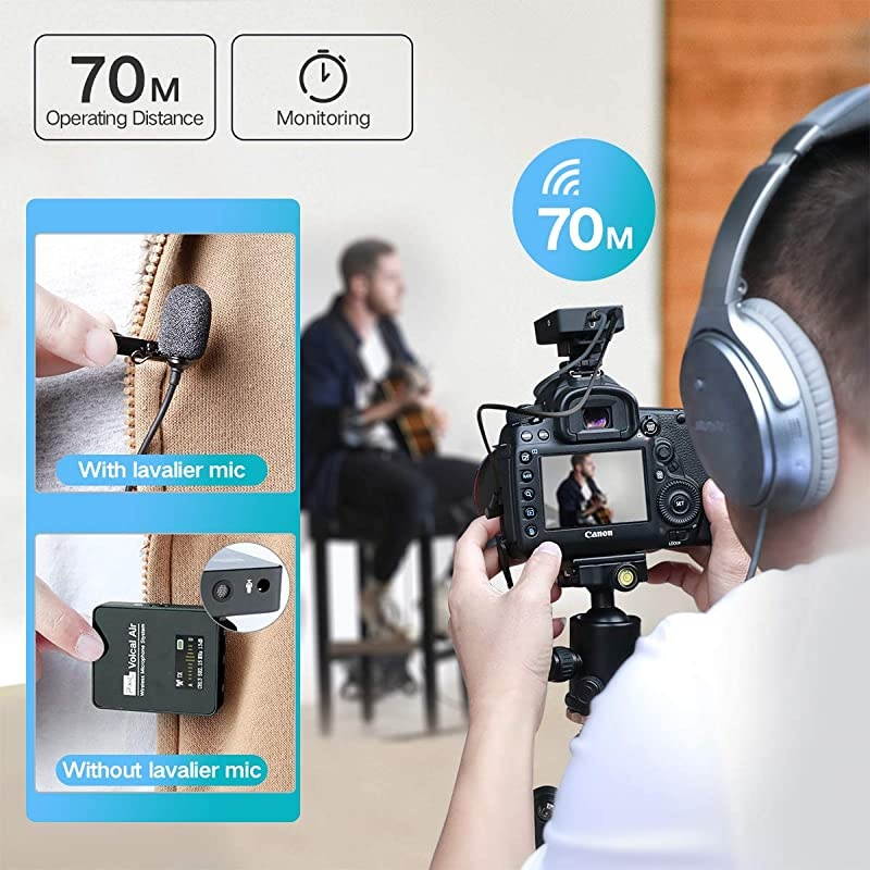 Wireless Lavalier Microphone Compact Wireless Microphone System Transmitter and Receiver for CameraSmartphonesDSLRMirrorless and Video CamerasMobile Devices YouTube Facebook Live