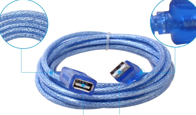 DTECH CU0033 10-Foot USB 2.0 A Male to A Female Extension Cable, Blue