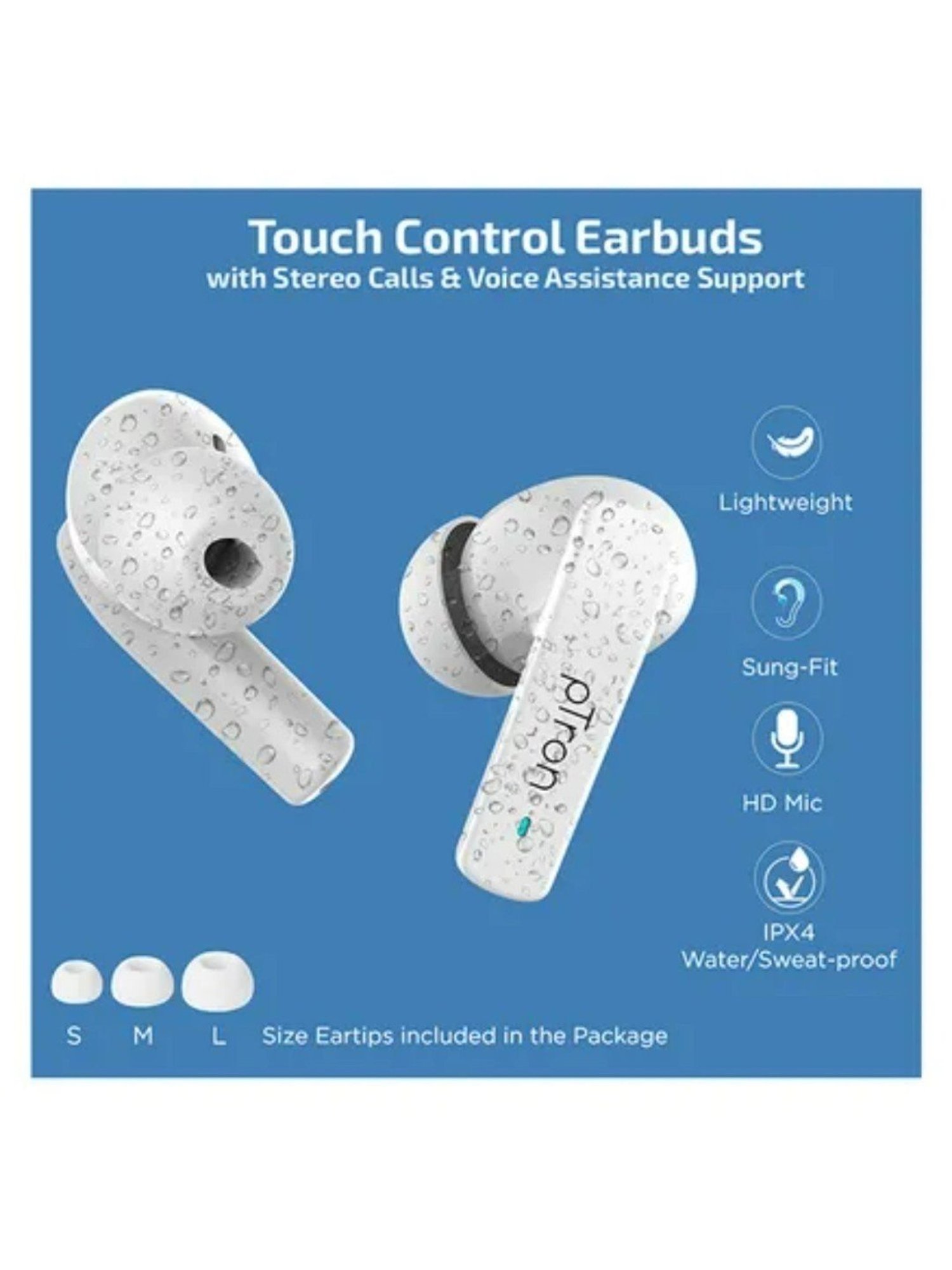 PTron Basspods 992 Active Noise Cancelling ANC Bluetooth 5.0 Wireless Earbuds (White)