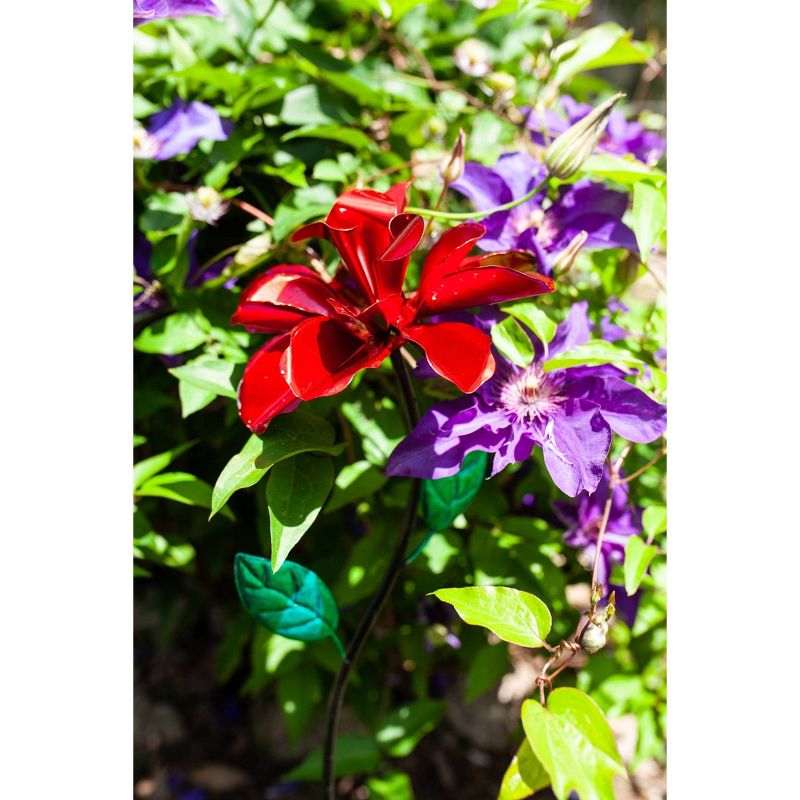 39" Metal Rose Spinning Garden Stake Red - Exhart