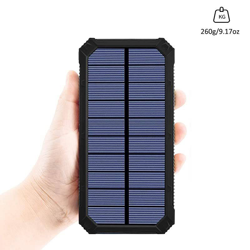 Solar Charger,  15000mAh Portable Solar Power Bank with Dual USB Output Ports, Solar Phone Charger External Battery Pack with 6 LED Flashlight Light for iPhone, iPad, Android and More (Black)