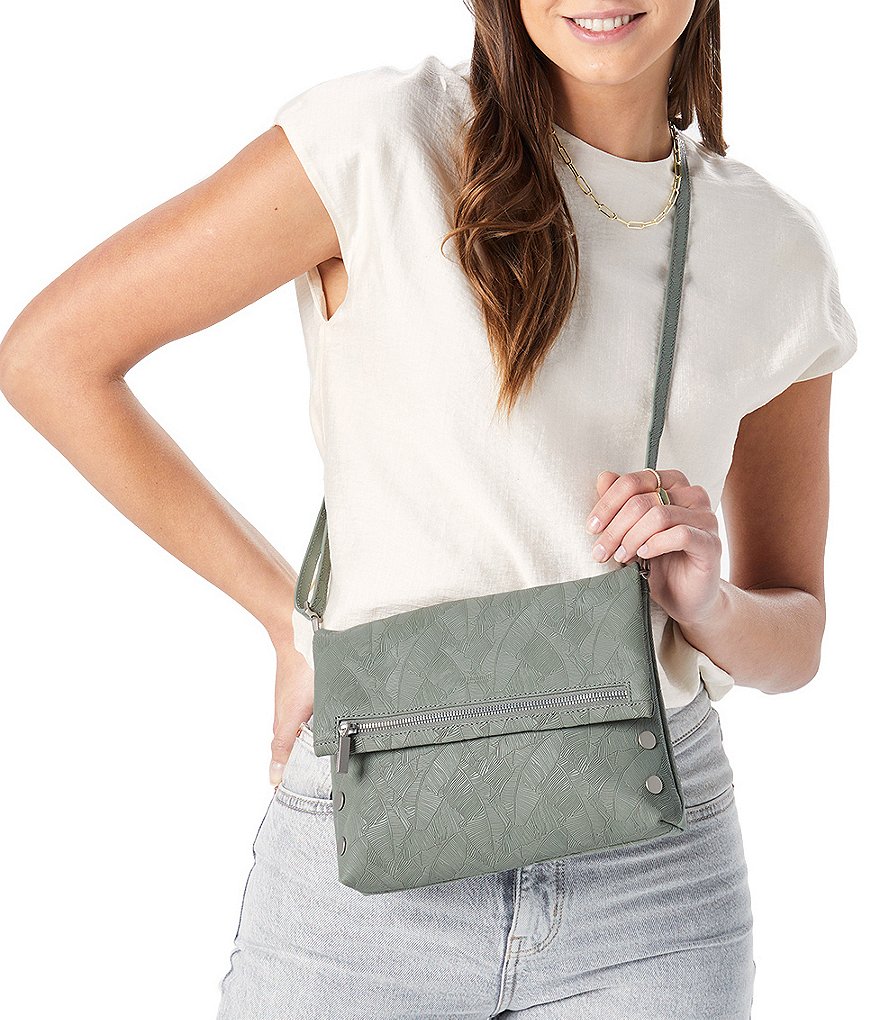 Hammitt VIP Studded Palm-Embossed Leather Fold-Over Zip Flap Medium Crossbody Bag