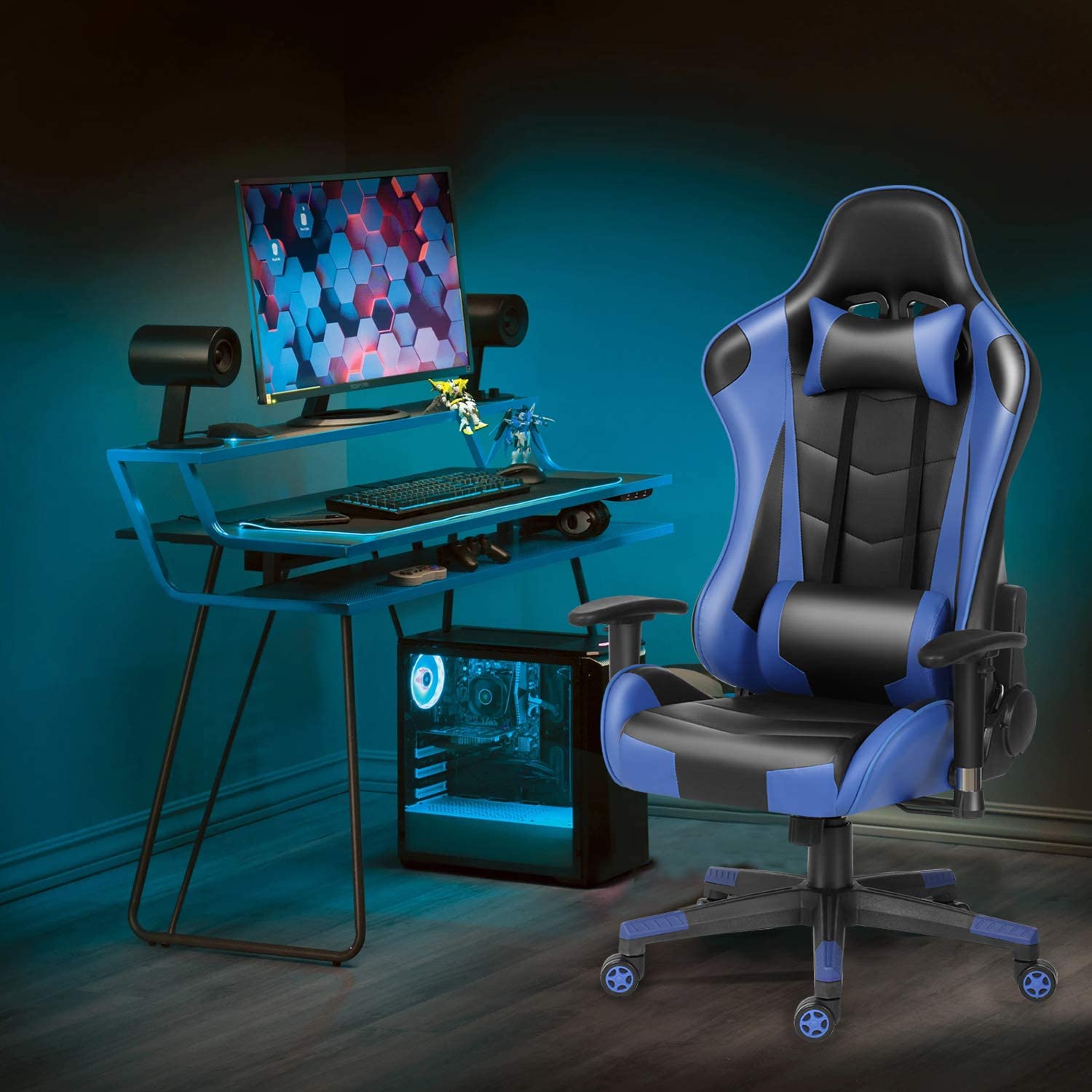 Ergonomic Gaming Chair Racing Computer Chair PU Leather Chair Adjusted Reclining Office Desk Chair with Headrest and Lumbar Support