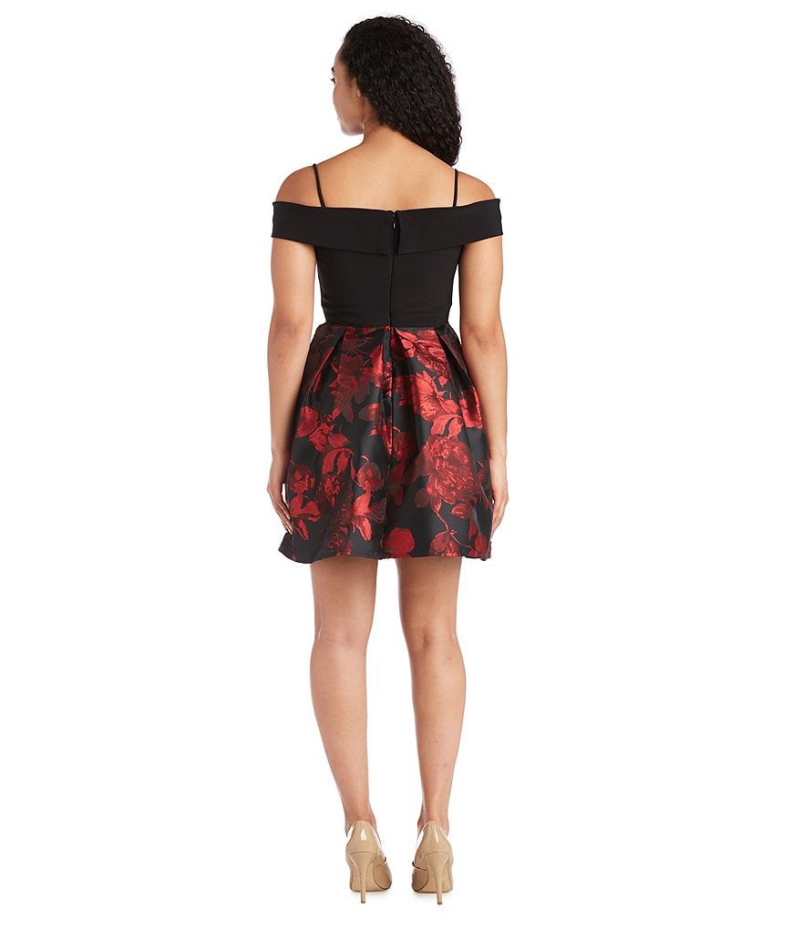 Morgan & Co. Off-The-Shoulder Bodice with Jacquard Skirt Dress