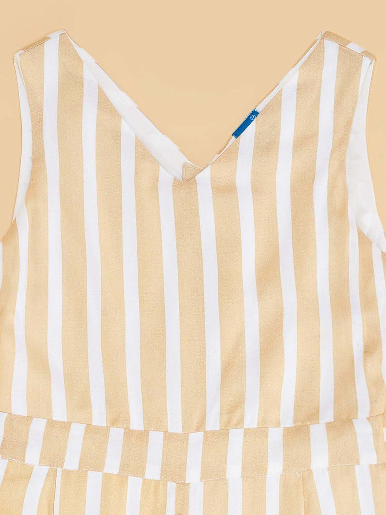 YU by Pantaloons Kids Beige Striped Jumpsuit