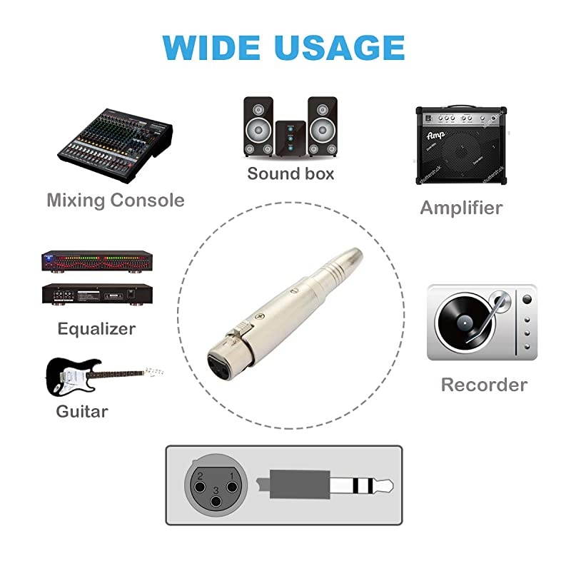 XLR 3pin Female to 14 inch 635mm Female Socket Audio Adapter Gender Changer Connector Silver 1 Pack