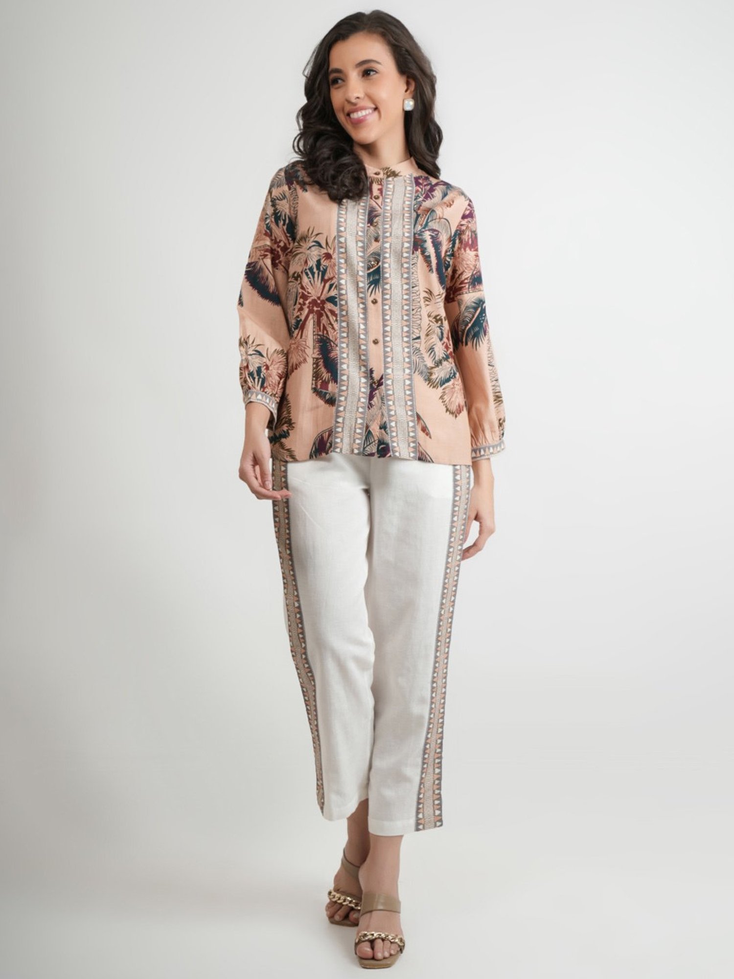Zolo Label Peach Floral Print Top Pant Set