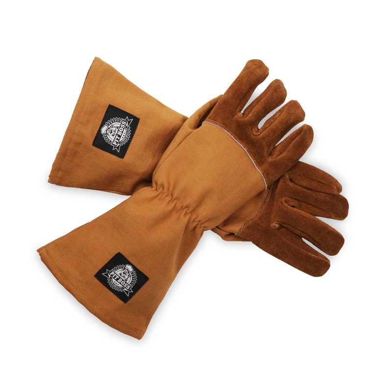Pit Boss Canvas and Leather Gloves Brown