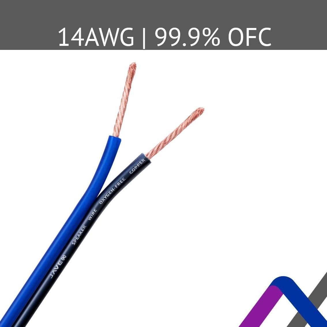 14-Gauge AWG JAVEX Speaker Wire OFC Oxygen-Free Copper 99.9% Cable for Hi-Fi Systems Mixer Amplifiers AV receivers Speaker for Projectors and Car Audio System 250 FT Blue/Black