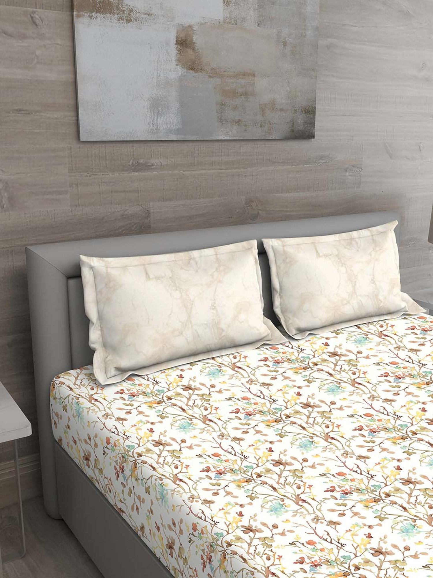 GM Beige 100% Cotton 144 TC King Bedsheet Set