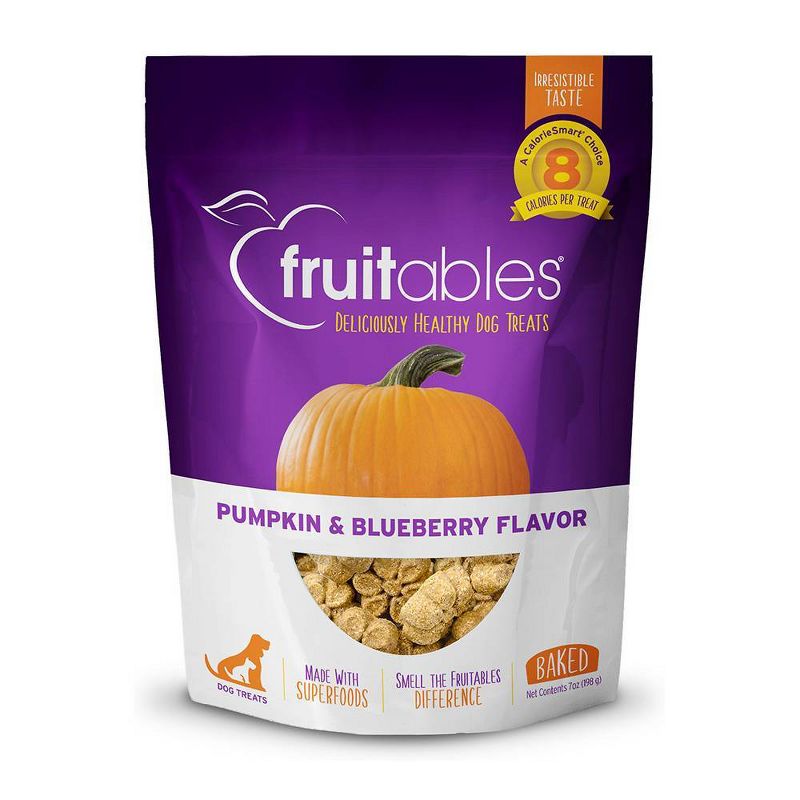 Fruitables Baked Pumpkin and Blueberry Flavor Healthy Low Calorie Dog Treats - 7oz