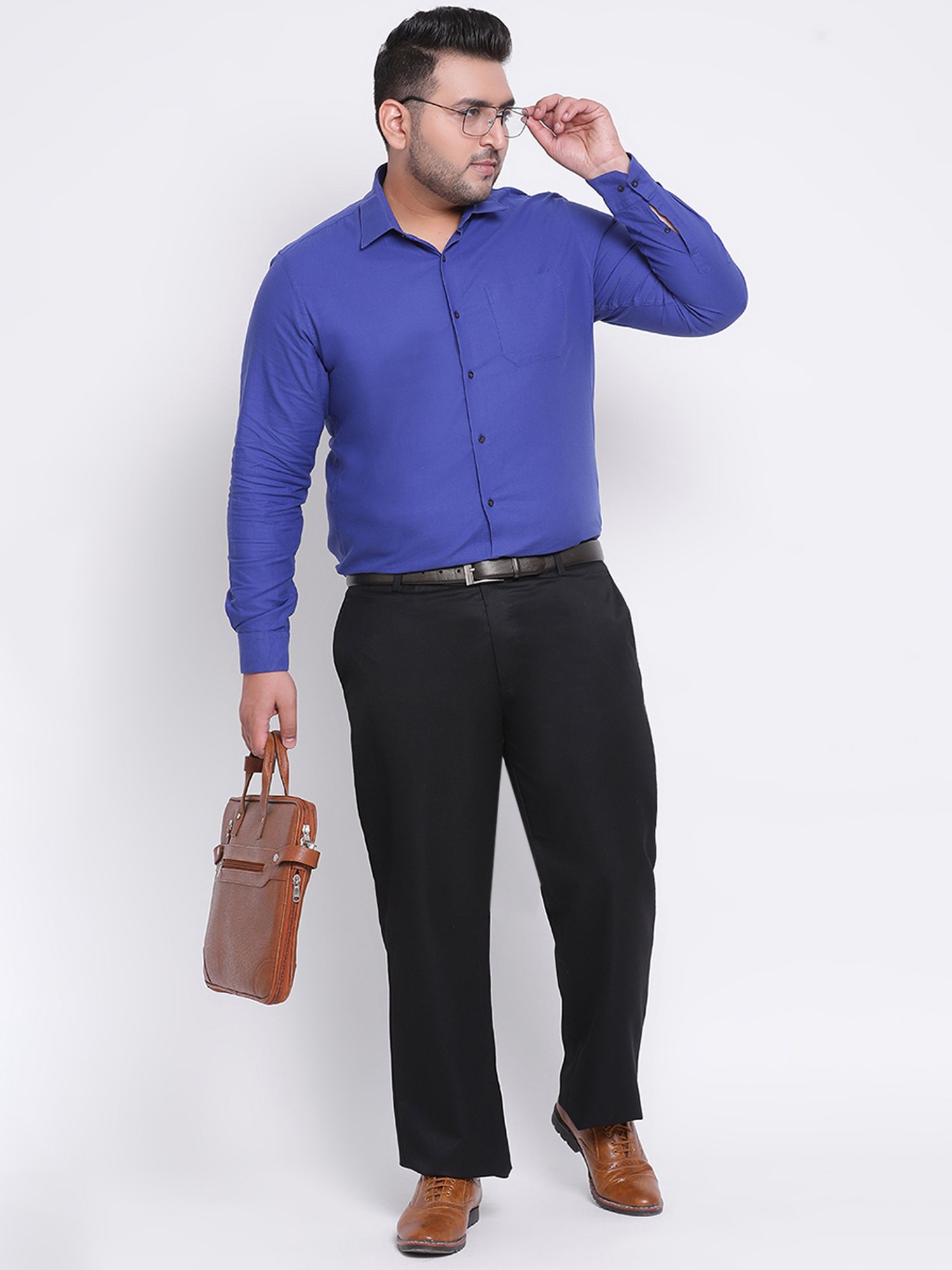 Hangup Plus Black Regular Fit Plus Size Flat Front Trousers