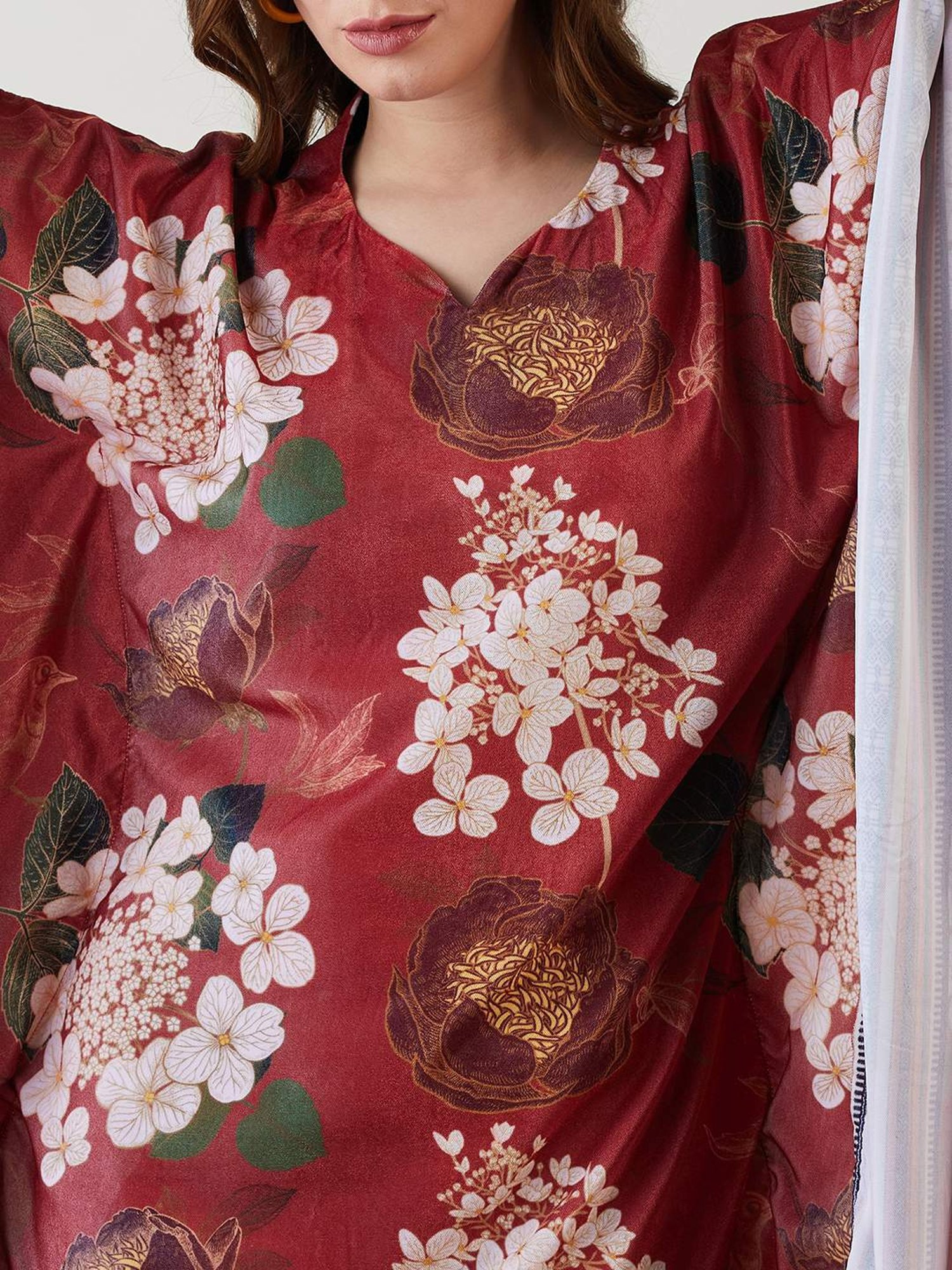 The Kaftan Company Maroon Printed Maxi Kaftan