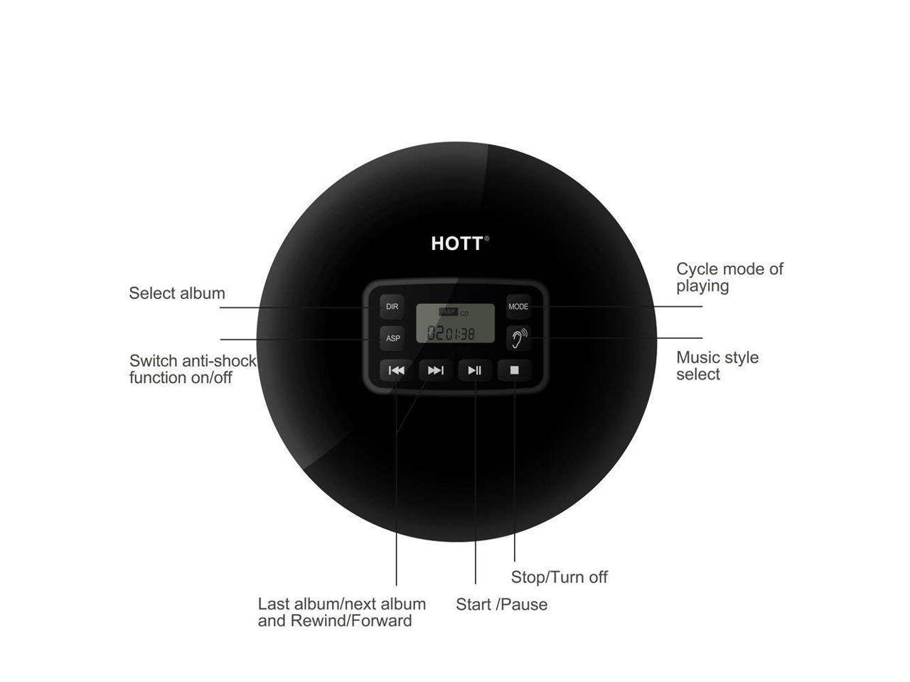 Werleo Portable CD Player Headphones HOTT Personal CD Walkman Music Player LCD Display Anti-Skip Protection Shockproof Anti Scratch Function Support CD MP3 CD CD-R CD-RW Format Silver