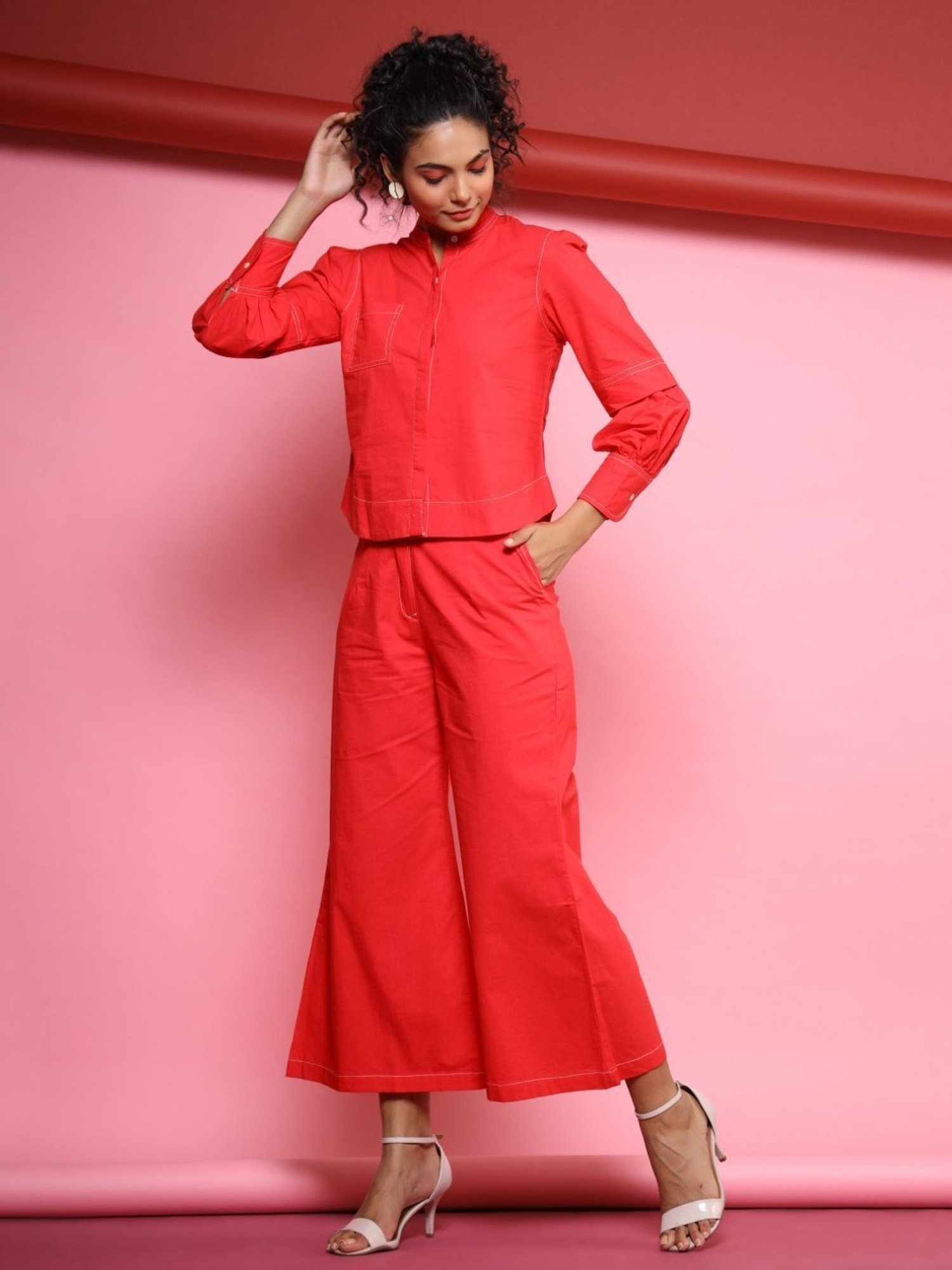 Autumnlane Auris Red Cotton Top With Pant