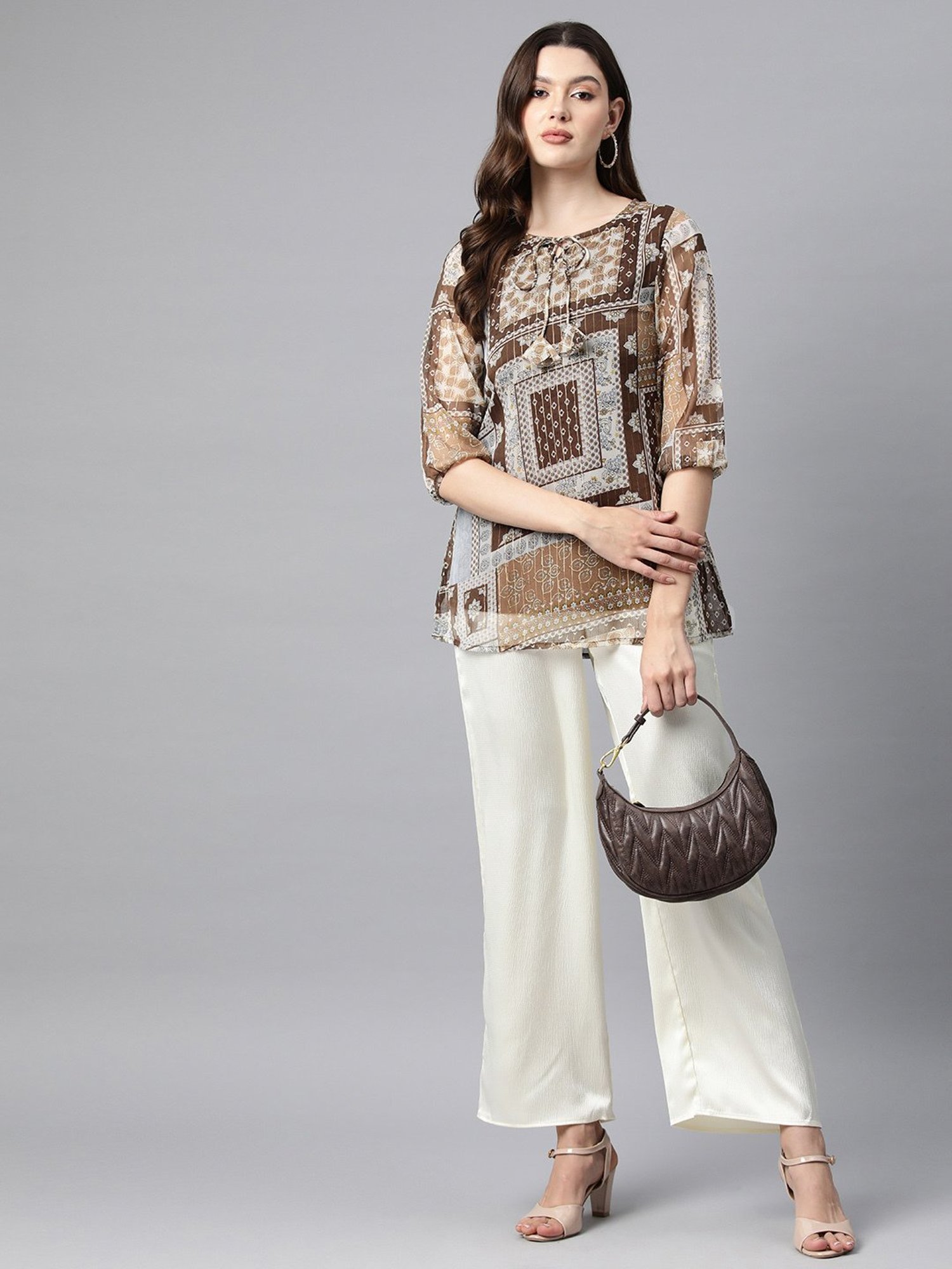 Cottinfab Brown Printed Top