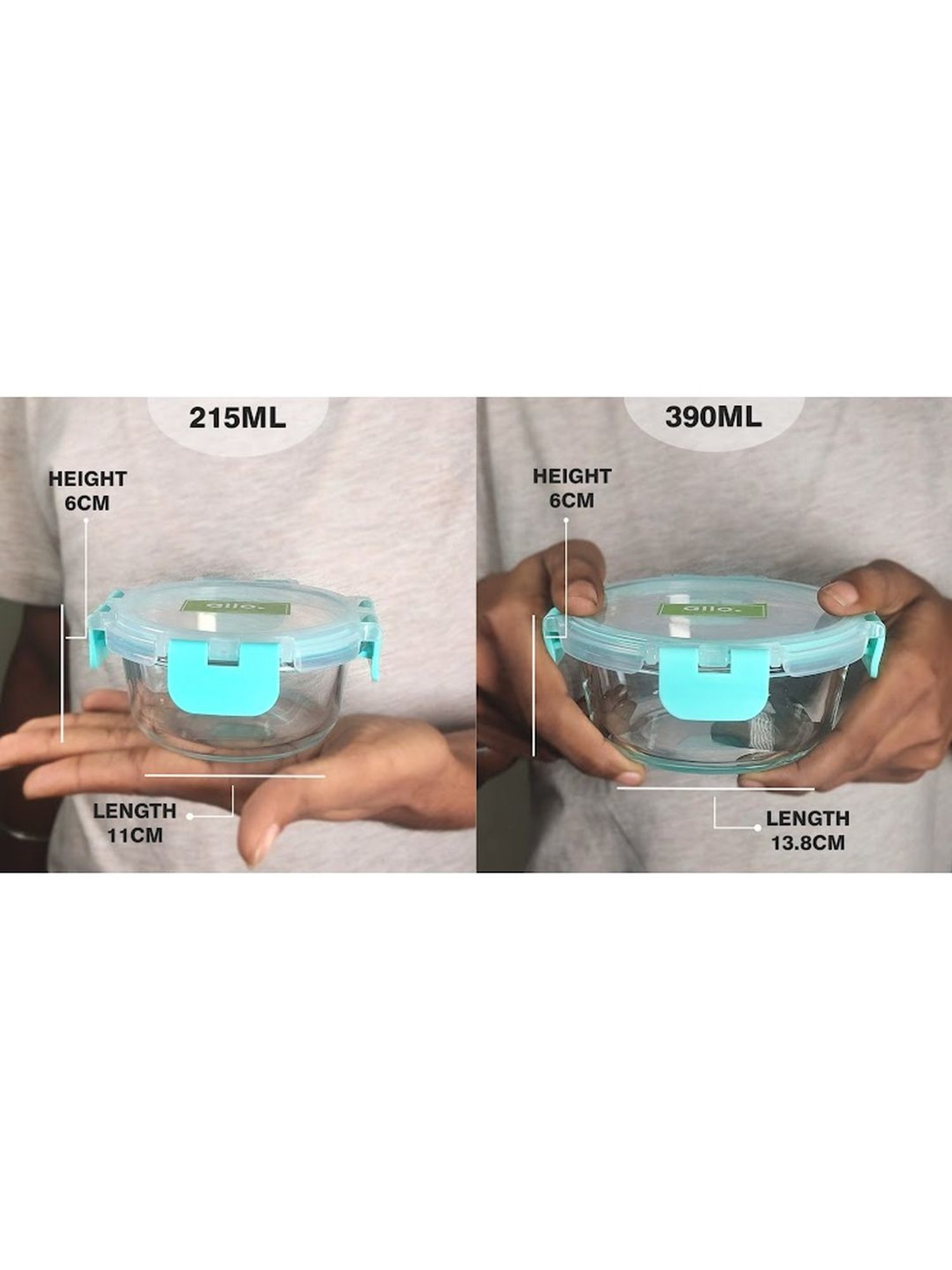 Borosilicate Glass Lunch Box Microwave Oven Safe with Detachable Lock and Chevron Mint Tiffin Bag