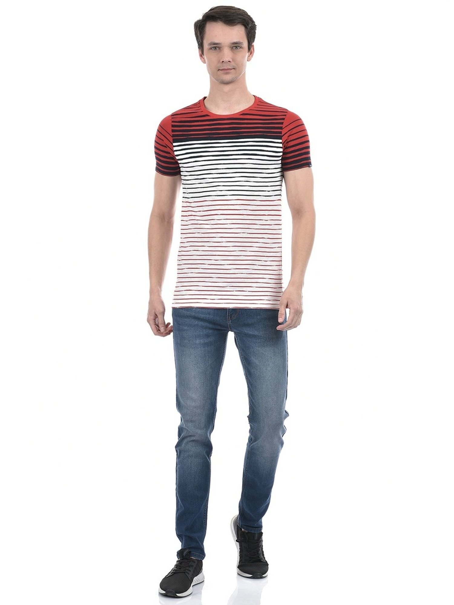 Numero Uno Red Slim Fit Striped T-Shirt