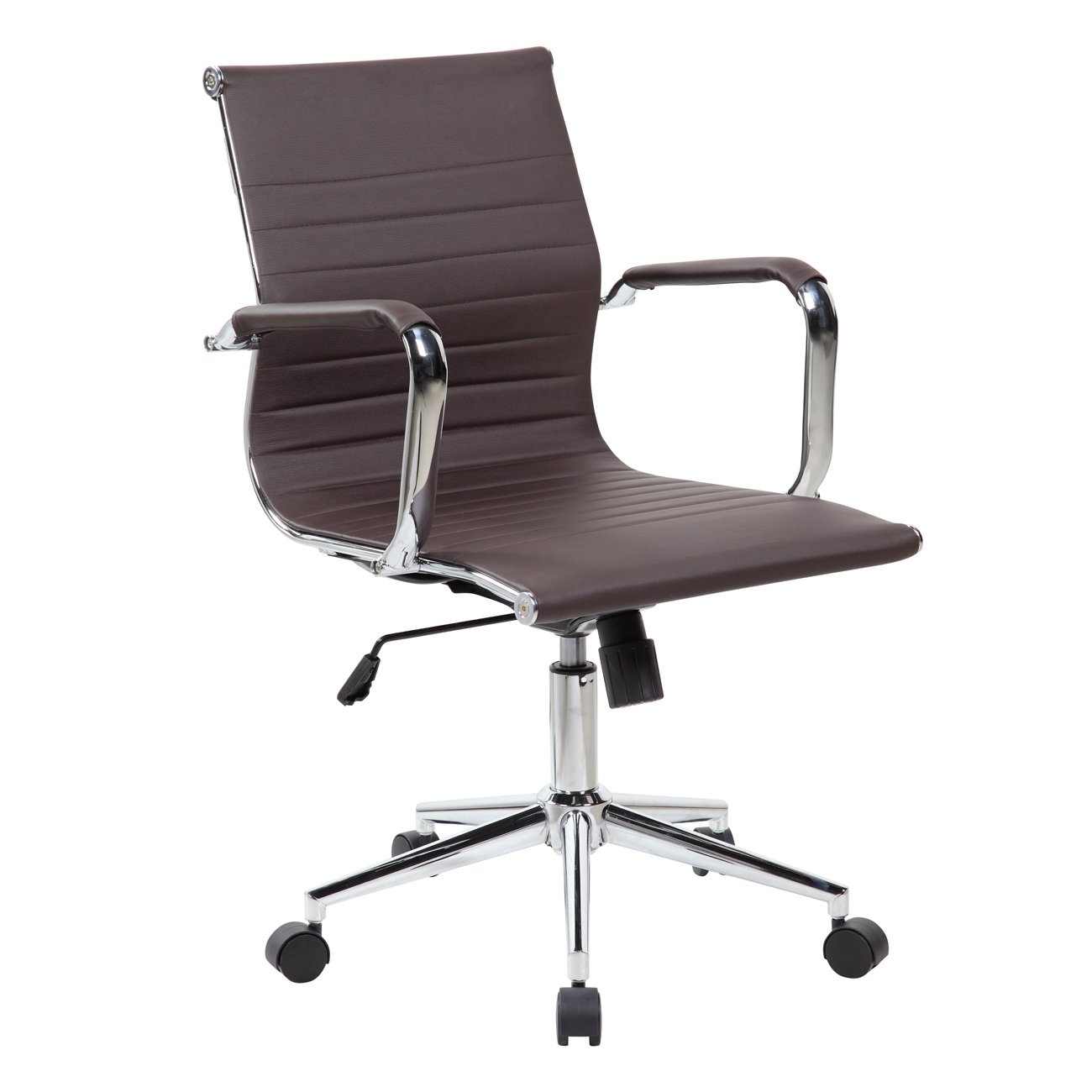 Techni Mobili Modern Medium Back Office Chair with Tilt and Height Adjustment, Executive Task Chair with Armrest and Non Marking Caster Wheels, Brown