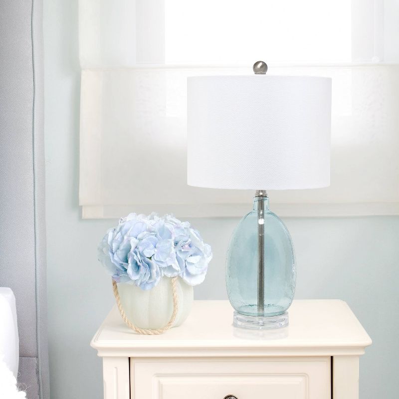 Glass Table Lamp with White Drum Shade Blue - Lalia Home
