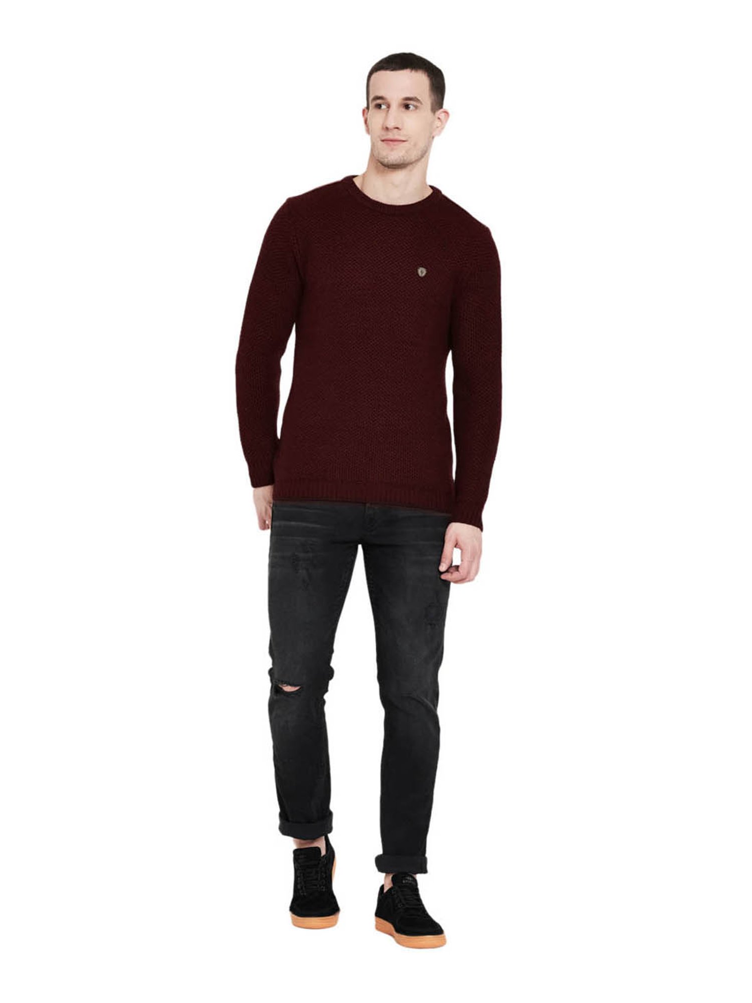 Duke Wine Self Striped Sweater