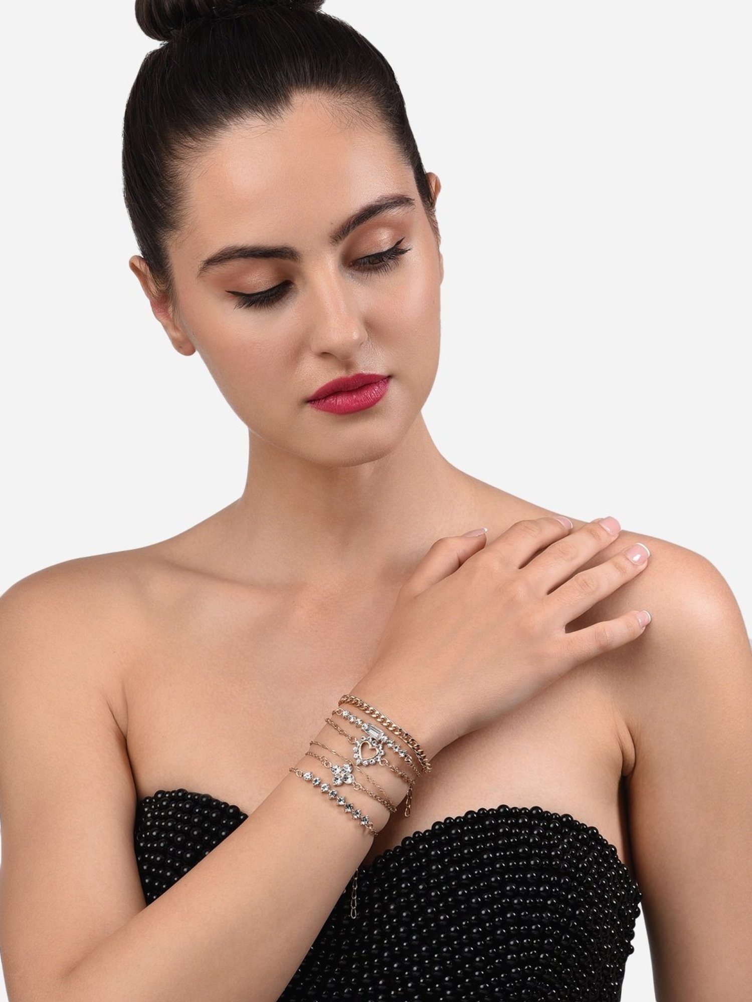 Zaveri Pearls Set Of 6 Gold Tone Dazzling Party Bling Stackable Bracelets-ZPFK14051