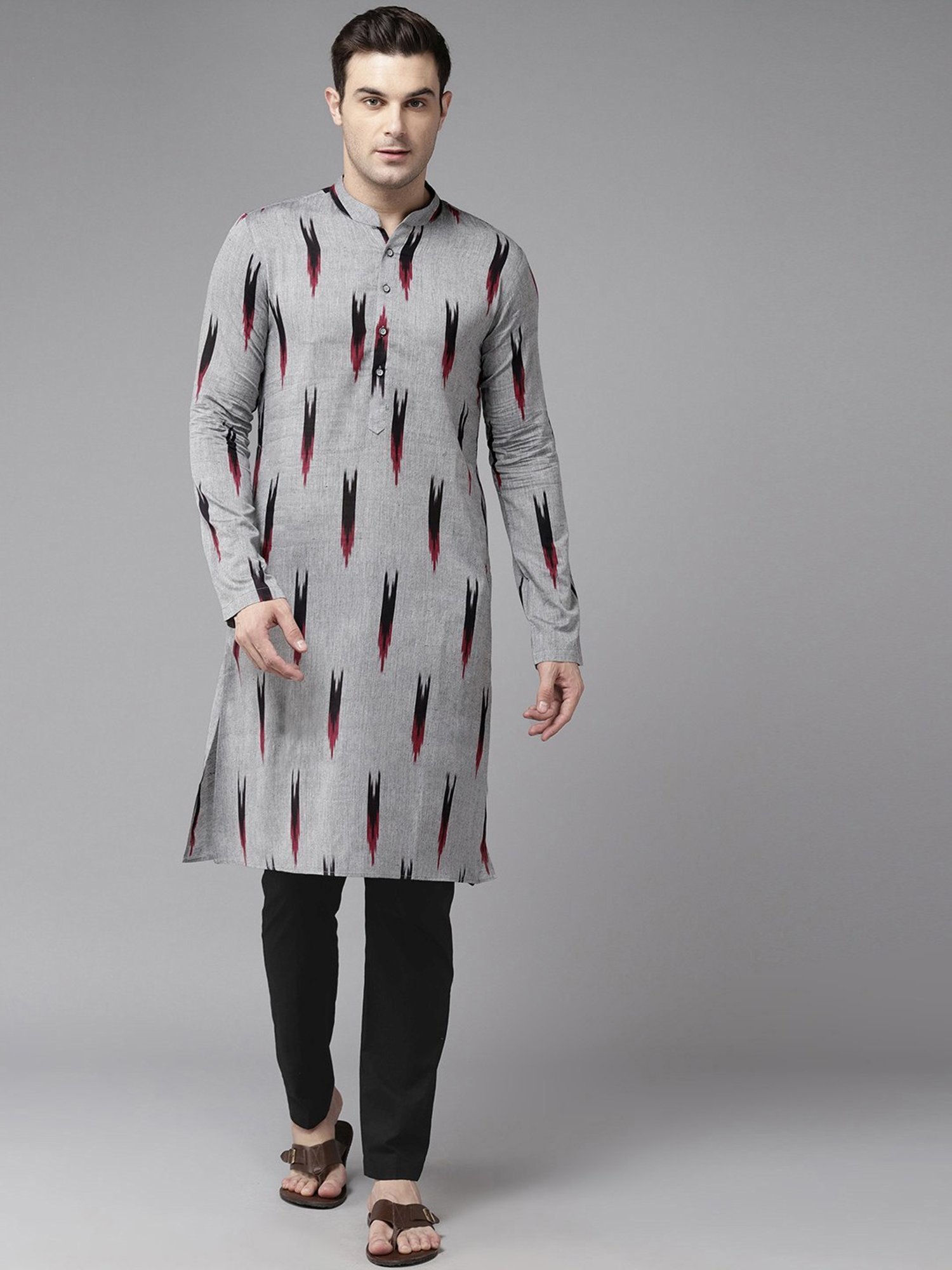See Designs Grey & Black Cotton Regular Fit Printed Kurta Bottom Set