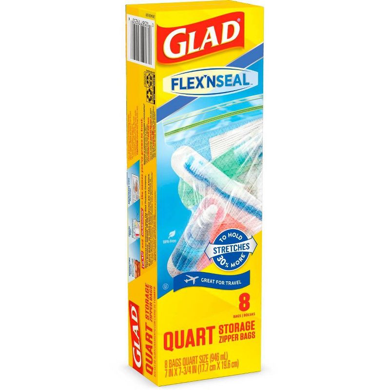 Glad Flex'N Seal Quart Travel Bags - 8ct