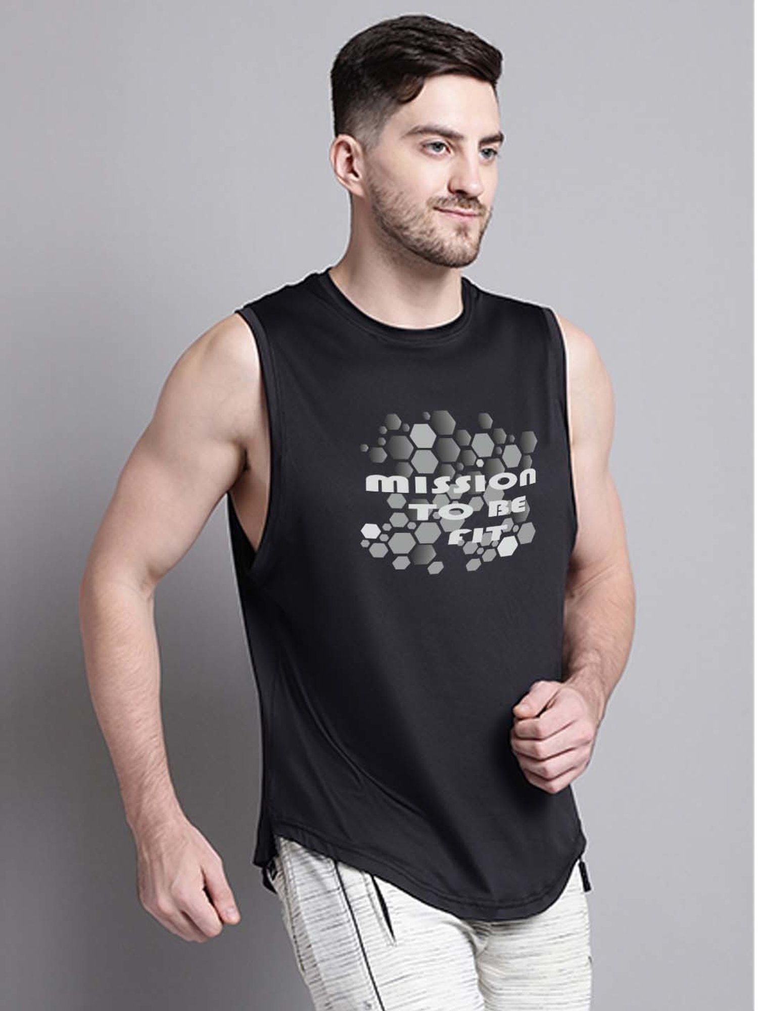 Friskers Black Regular Fit Graphic Sports Vest