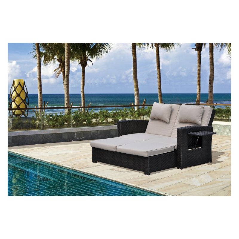 Miranda Outdoor Loveseat To Daybed Combo with Cushions - Taupe - Courtyard Casual